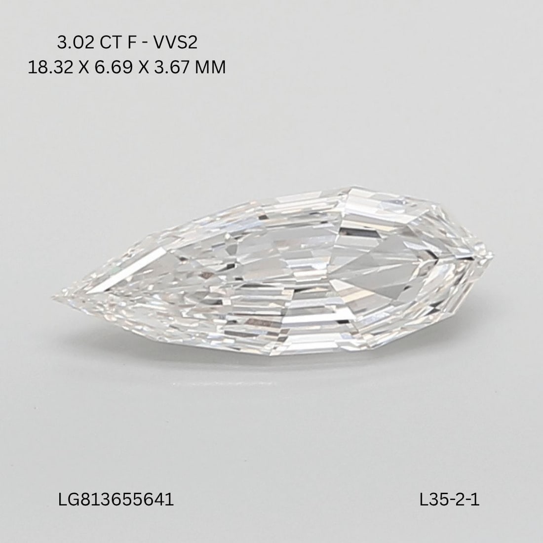 IGI Pear 3.02ct F VVS2 - Loose Lab Diamond: IGI Pear 3.02ct F VVS2 - Loose Lab Diamond Item Specifics: Source: This Is A Real Diamond Grown In A Lab Not Mined. Carat: 3.02 Cut: - Color: F Clarity: VVS2 Polish: EX Symmetry: VG Measurements: 18.3