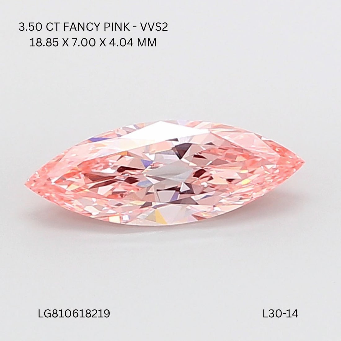 IGI Marquise 3.5ct Fancy Intense Pink VVS2 - Loose Lab Diamond: IGI Marquise 3.5ct Fancy Intense Pink VVS2 - Loose Lab Diamond Item Specifics: Source: This Is A Real Diamond Grown In A Lab Not Mined. Carat: 3.5 Cut: - Color: Fancy Intense Pink Clarity: VVS2