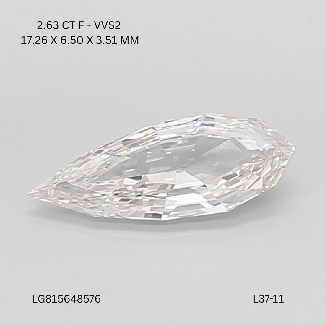 IGI Pear 2.63ct F VVS2 - Loose Lab Diamond: IGI Pear 2.63ct F VVS2 - Loose Lab Diamond Item Specifics: Source: This Is A Real Diamond Grown In A Lab Not Mined. Carat: 2.63 Cut: - Color: F Clarity: VVS2 Polish: EX Symmetry: EX Measurements: 17.2