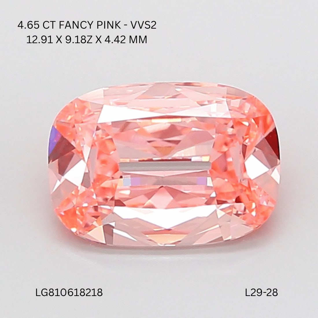 IGI Cushion Brilliant 4.65ct Fancy Intense Pink VVS2 - Loose Lab Diamond: IGI Cushion Brilliant 4.65ct Fancy Intense Pink VVS2 - Loose Lab Diamond Item Specifics: Source: This Is A Real Diamond Grown In A Lab Not Mined. Carat: 4.65 Cut: - Color: Fancy Intense Pink Clarity: 