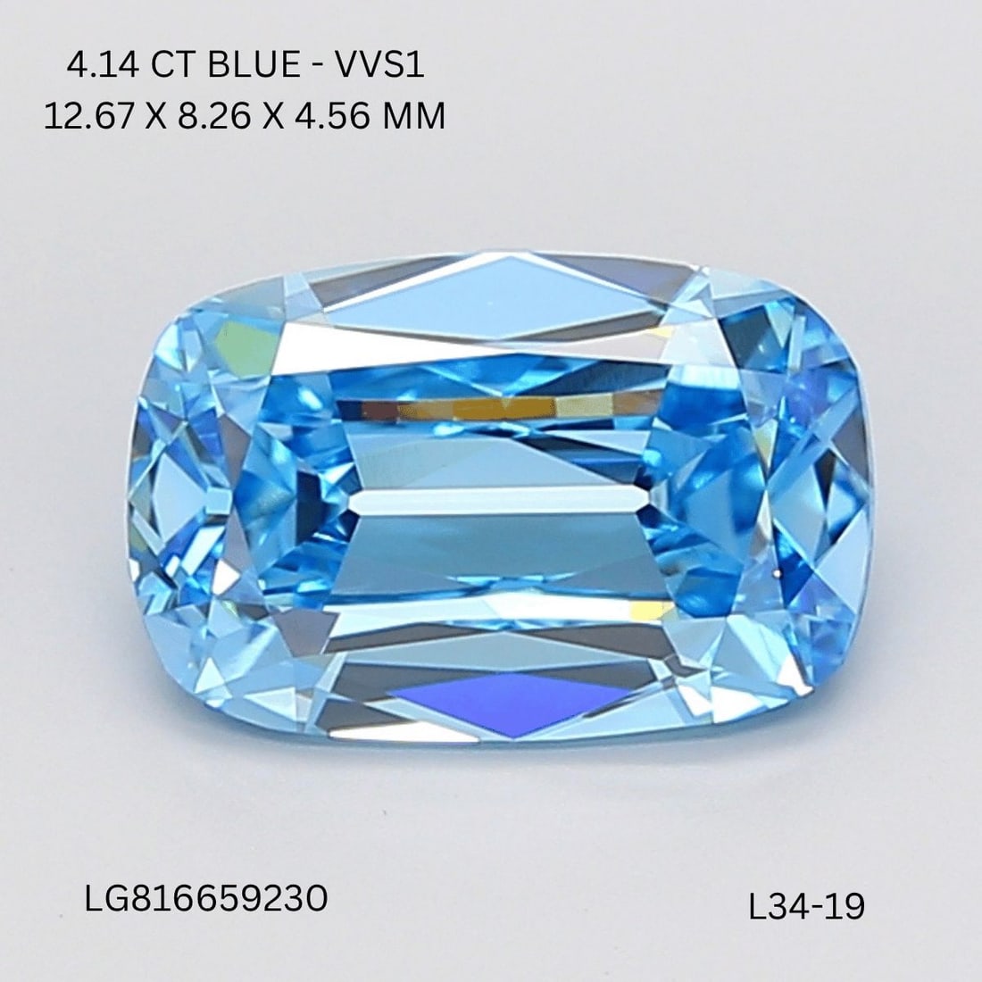 IGI Cushion Brilliant 4.14ct Fancy Vivid Blue VVS1 - Loose Lab Diamond: IGI Cushion Brilliant 4.14ct Fancy Vivid Blue VVS1 - Loose Lab Diamond Item Specifics: Source: This Is A Real Diamond Grown In A Lab Not Mined. Carat: 4.14 Cut: - Color: Fancy Vivid Blue Clarity: VVS1
