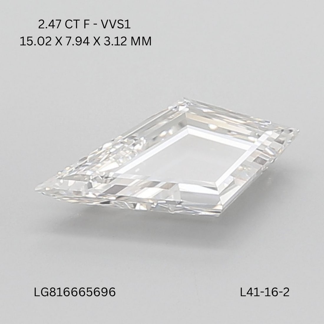 IGI Kite 2.47ct F VVS1 - Loose Lab Diamond: IGI Kite 2.47ct F VVS1 - Loose Lab Diamond Item Specifics: Source: This Is A Real Diamond Grown In A Lab Not Mined. Carat: 2.47 Cut: - Color: F Clarity: VVS1 Polish: EX Symmetry: EX Measurements: 15.0