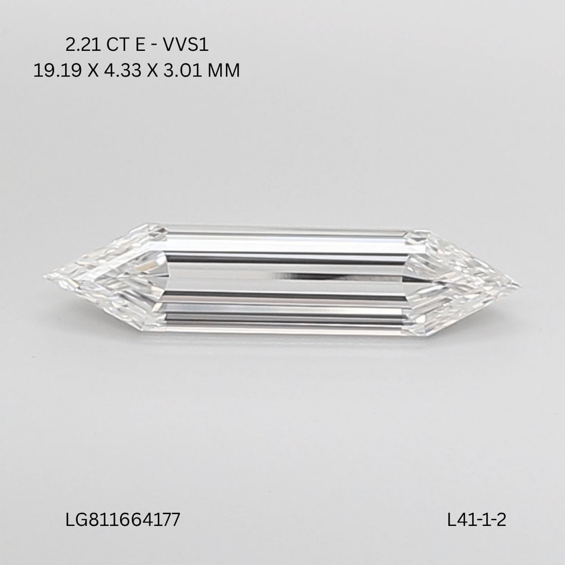 IGI Hexagonal 2.21ct E VVS1 - Loose Lab Diamond: IGI Hexagonal 2.21ct E VVS1 - Loose Lab Diamond Item Specifics: Source: This Is A Real Diamond Grown In A Lab Not Mined. Carat: 2.21 Cut: - Color: E Clarity: VVS1 Polish: EX Symmetry: EX Measurements: