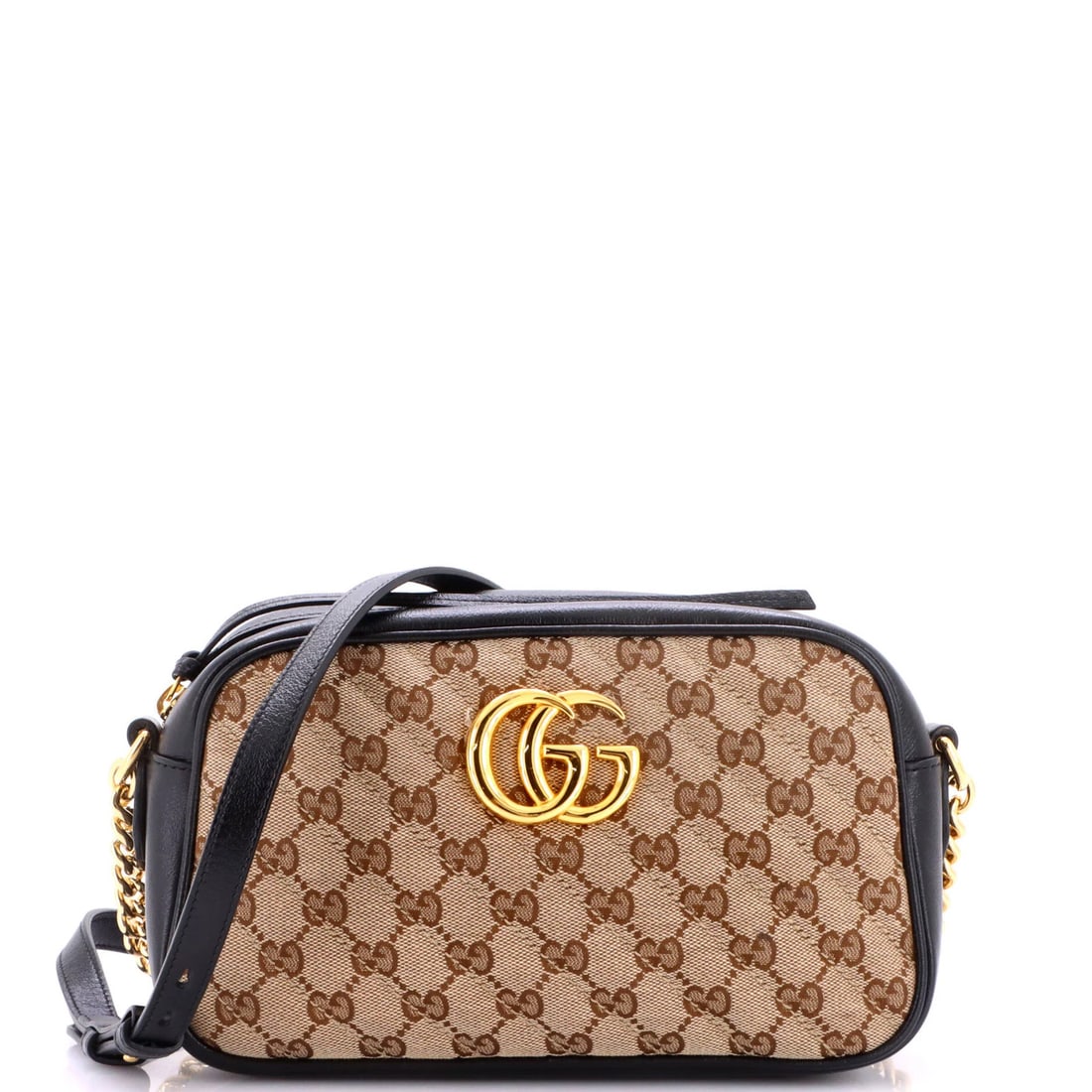 Gucci GG Marmont Shoulder Bag Diagonal Quilted GG Canvas with Leather Small: Gucci GG Marmont Shoulder Bag Diagonal Quilted GG Canvas with Leather Small Small Gucci GG Marmont Shoulder Bag with Diagonal Quilted GG Canvas and Leather in Black, featuring a classic cross-body