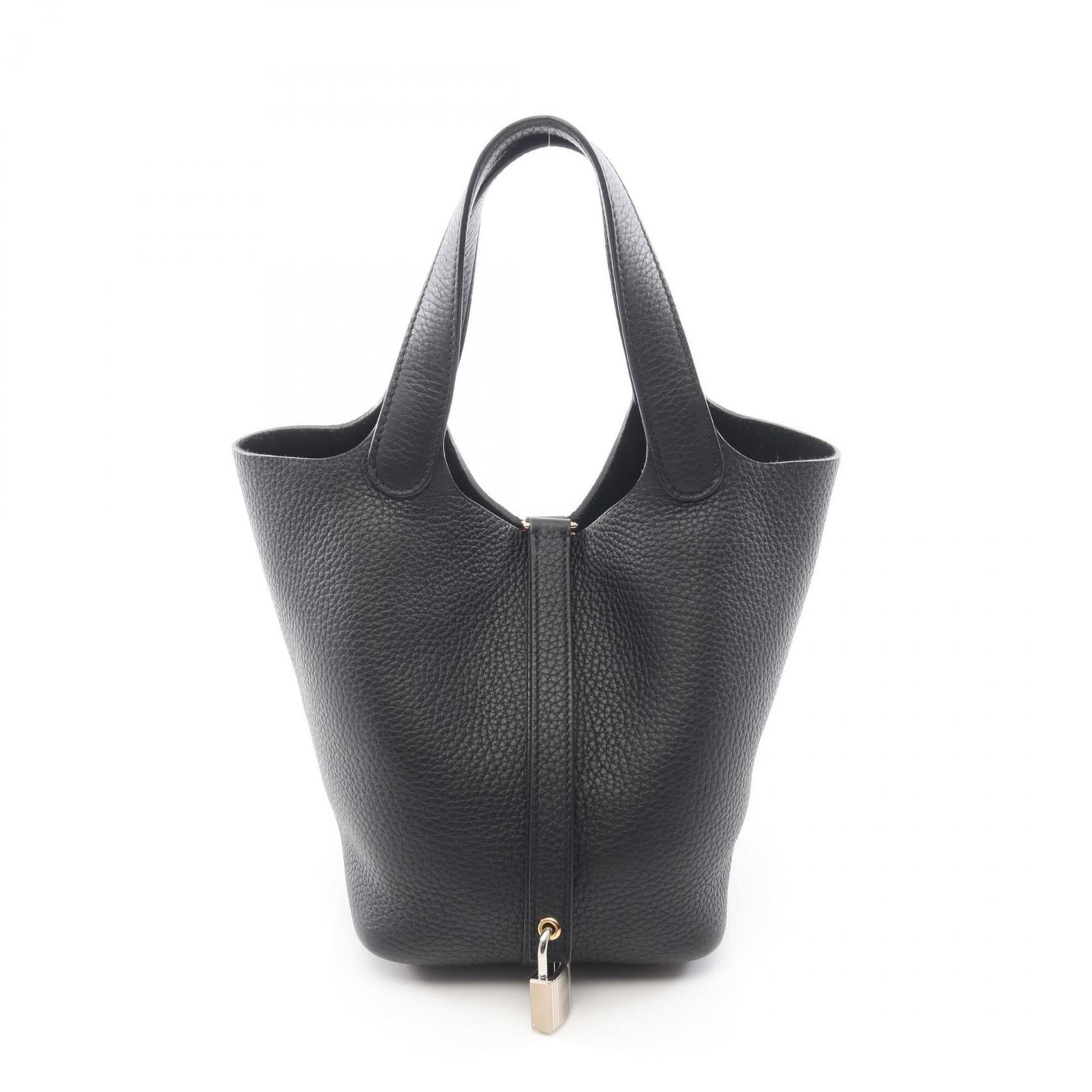Clemence Leather Handbag Taurillon Hermes: Clemence Leather Handbag Taurillon Hermes Taurillon clemence leather handbag with gold hardware, offering a sleek and sophisticated design. Measuring 18.5cm x 19cm x 13.5cm, this black handbag