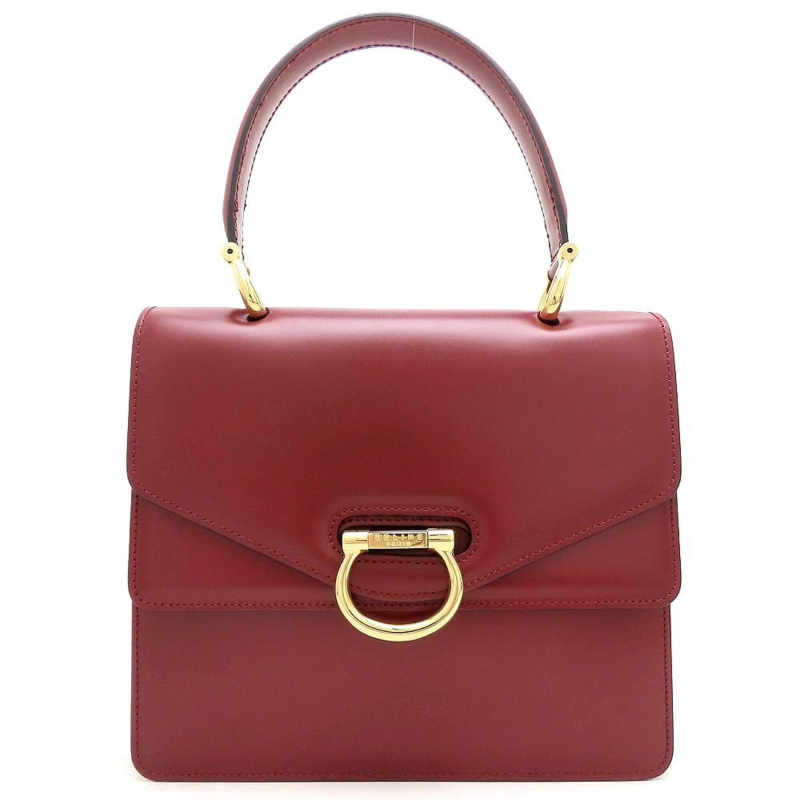 Celine Handbag Leather: Celine Handbag Leather Calfskin leather construction provides a luxurious feel, while the wine color adds a sophisticated touch. The gold hardware adds a touch of elegance to this classic design.