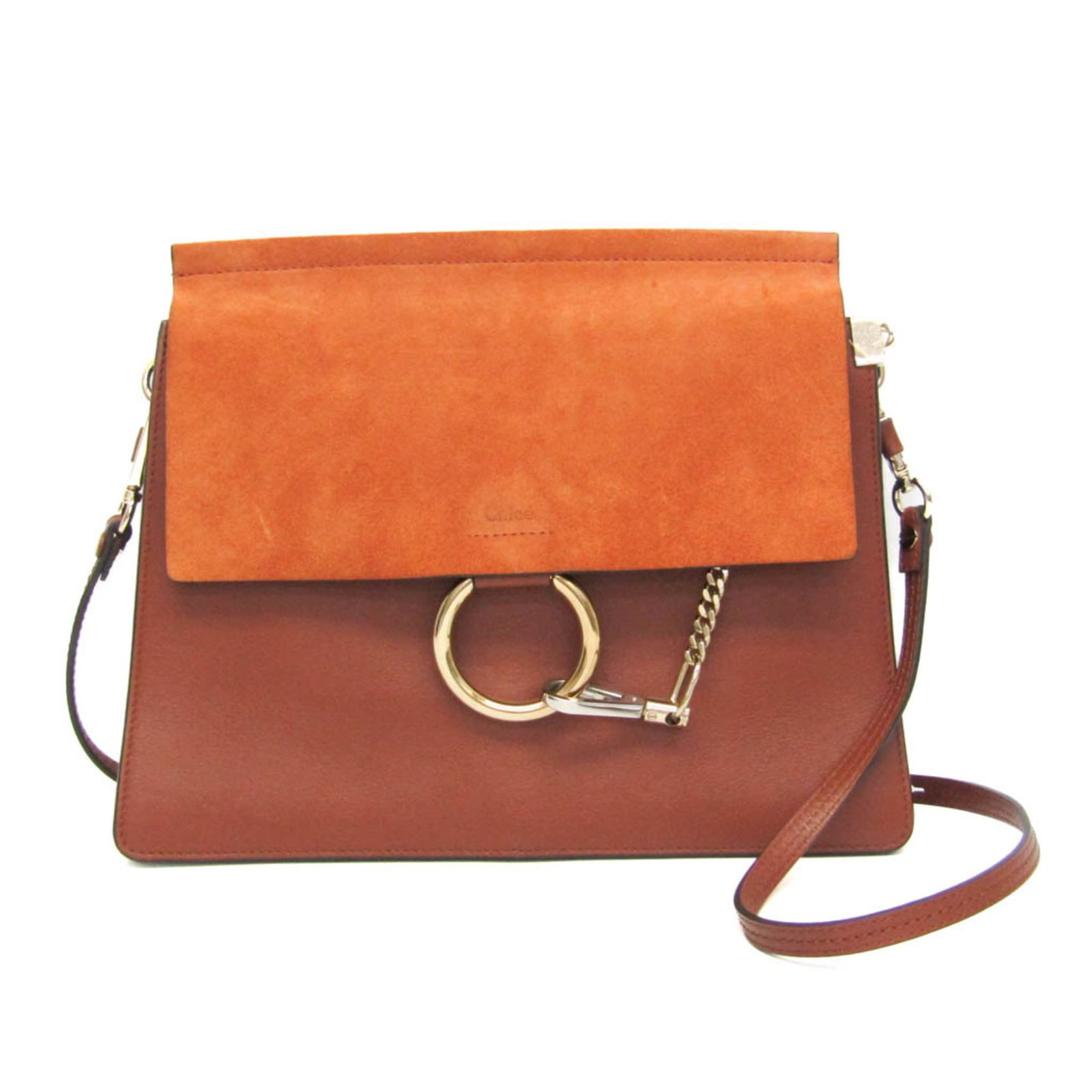 Shoulder Bag Leather Suede Chlo: Shoulder Bag Leather Suede Chlo The Chlo Faye shoulder bag boasts a rich, brown leather and suede exterior, adorned with a magnetic snap closure and a zipper pocket for added convenience. Measuring 25