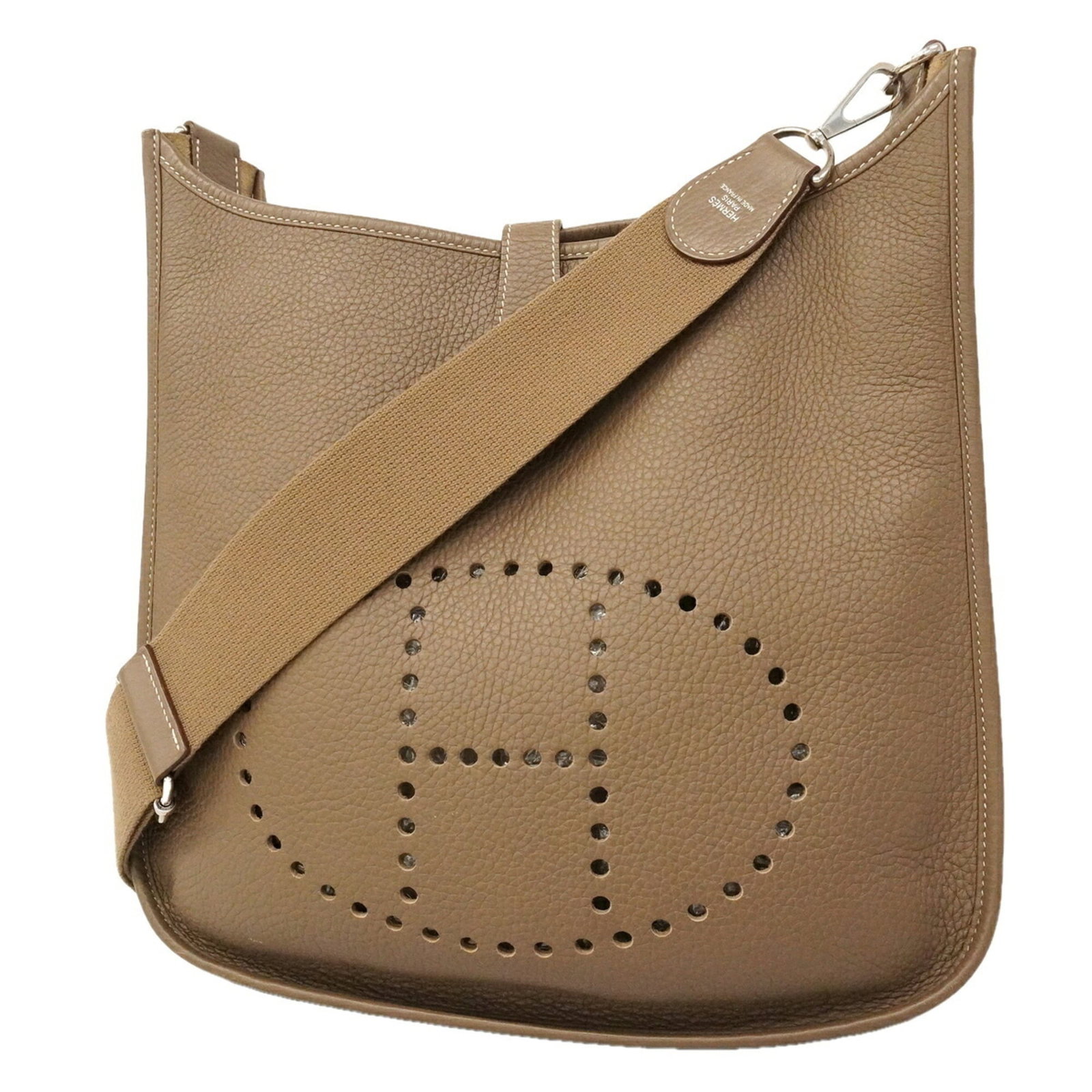 Hermes Shoulder Bag Taurillon Clemence Leather: Hermes Shoulder Bag Taurillon Clemence Leather Taurillon Clemence leather is renowned for its exceptional durability and rich, velvety texture. This Etoupe gray Hermes shoulder bag boasts the