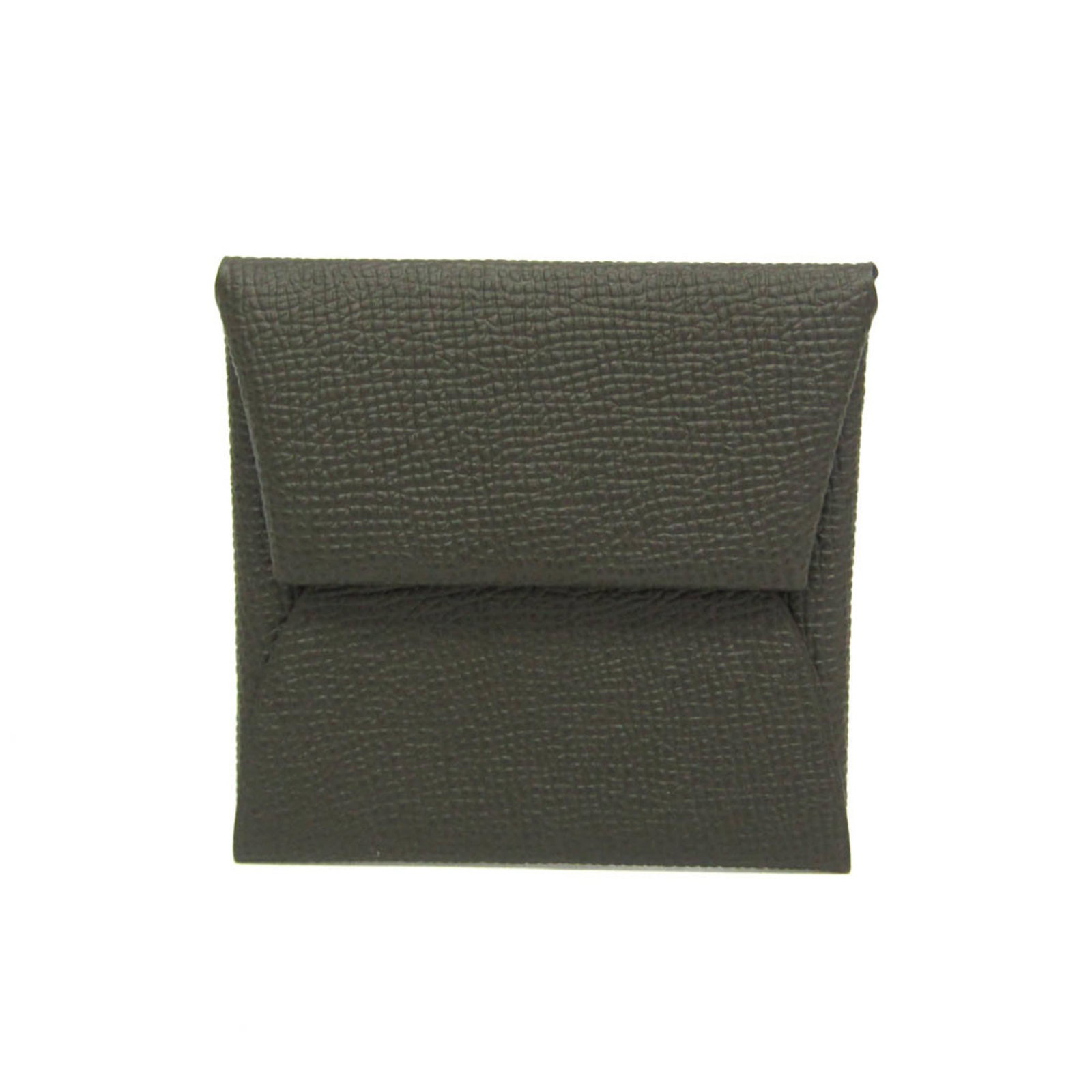 Hermes Coin Purse/ Coin Case Epsom Leather: Hermes Coin Purse/ Coin Case Epsom Leather Epsom leather coin purse from the Hermes Bastia line, crafted in France. This dark khaki coin case features a snap fastener closure and measures 8cm x