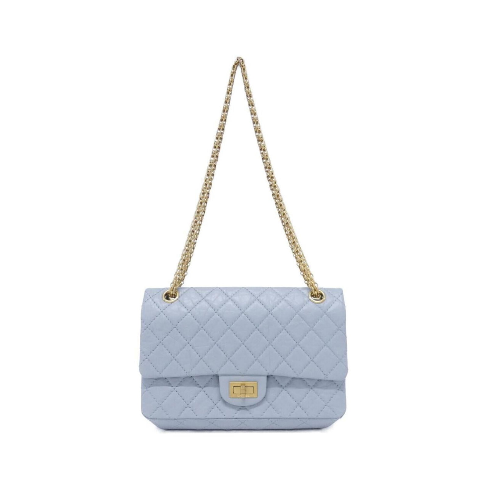 Shoulder Bag Leather Chanel: Shoulder Bag Leather Chanel Light blue calfskin leather shoulder bag from Chanel, measuring 16cm x 24cm x 7cm. This stylish bag features a classic design and premium leather construction. A beautiful