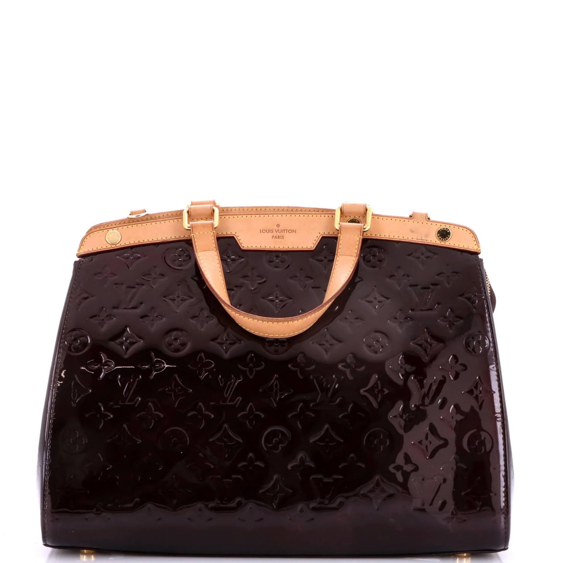 Monogram Vernis Brea Louis Vuitton Handbag: Monogram Vernis Brea Louis Vuitton Handbag Patent leather exterior in burgundy adds a touch of sophistication to this Brea Louis Vuitton handbag. The GM model features a classic tote style with a