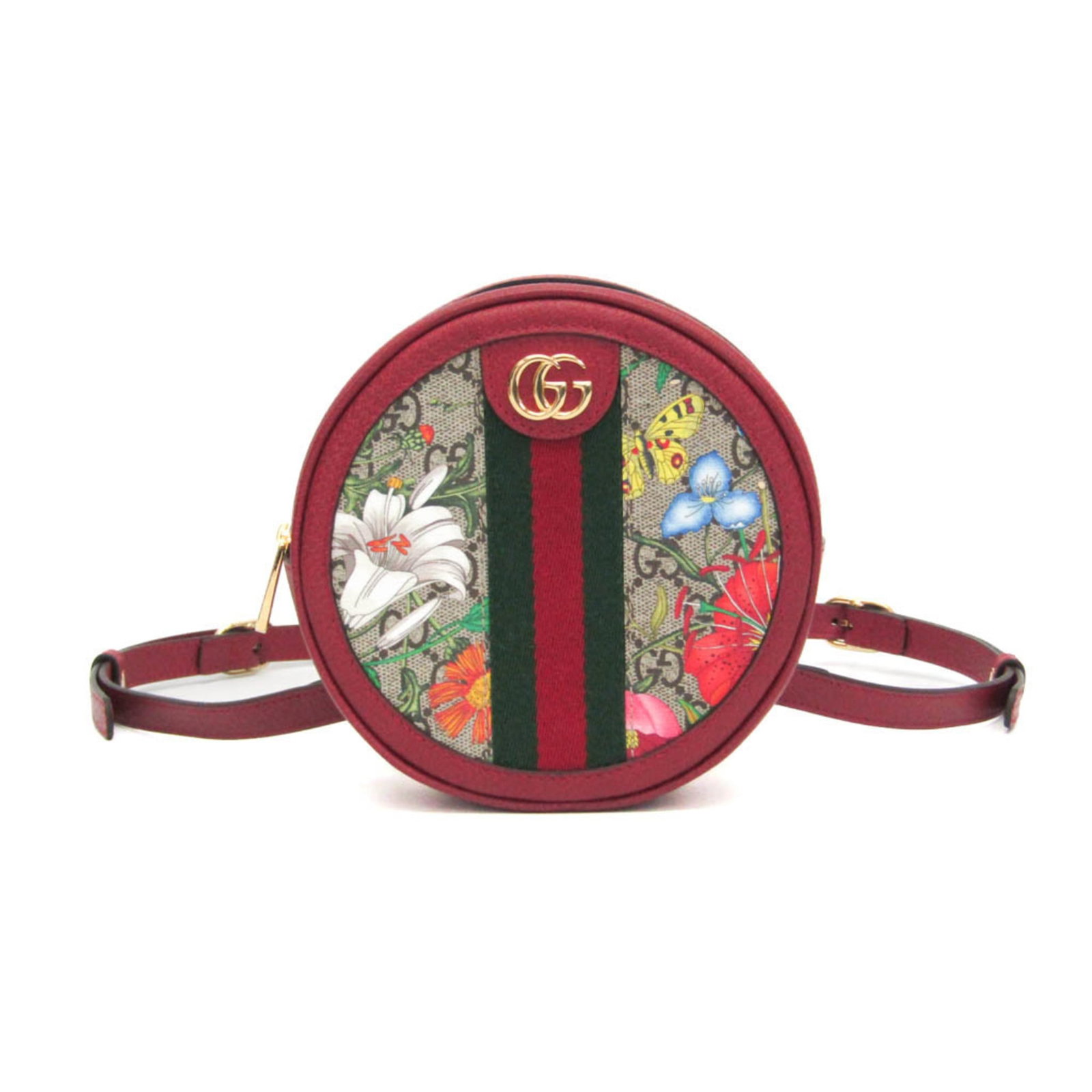 Gucci Canvas Leather Backpack: Gucci Canvas Leather Backpack Gucci's iconic Ophidia GG Flora backpack is a stylish and functional accessory, featuring a coated canvas exterior with a bold red accent and a spacious interior with a c