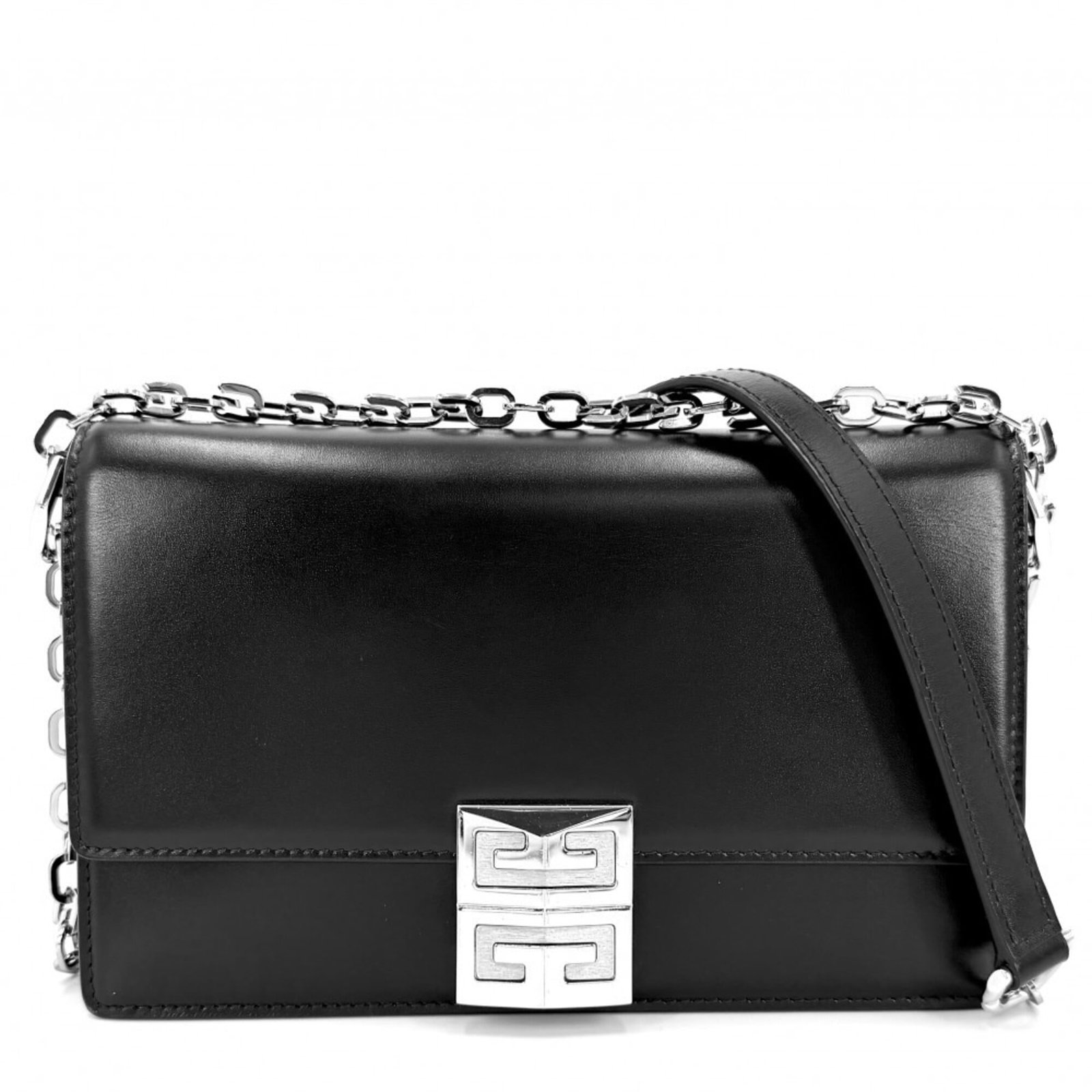 Shoulder Bag Leather Givenchy: Shoulder Bag Leather Givenchy Black leather shoulder bag from Givenchy, measuring 13cm x 20cm x 4.5cm. This sleek and stylish bag features high-quality leather construction and a classic design that
