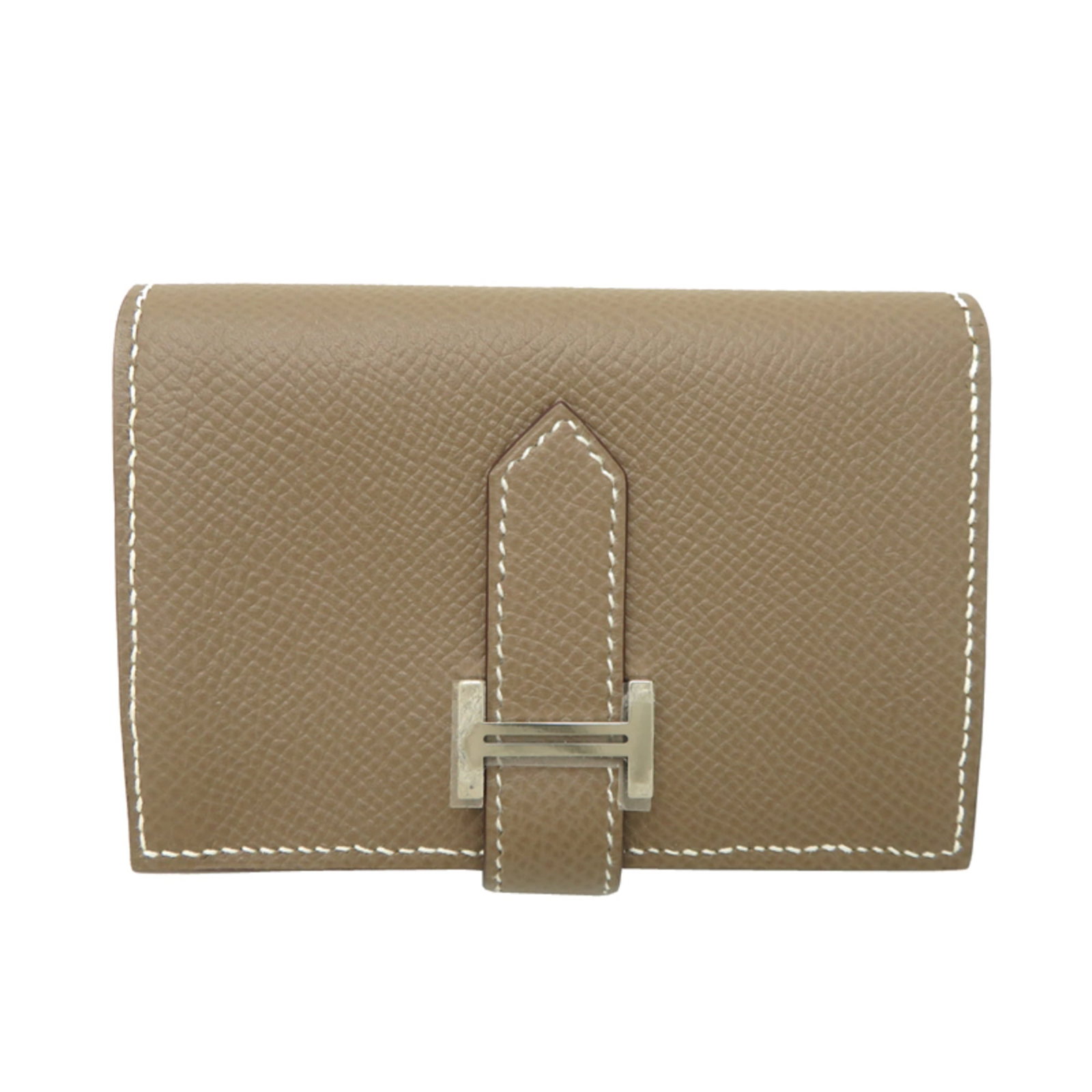 Epsom Leather Card Case Hermes: Epsom Leather Card Case Hermes Epsom leather card case from Hermes, crafted in France with a sophisticated Etoupe gray finish. This compact case measures 7cm x 10cm x 2cm and features a unique