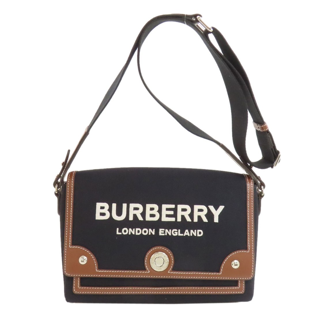 Burberry Logo Shoulder Bag Canvas Leather: Burberry Logo Shoulder Bag Canvas Leather This black canvas shoulder bag from BURBERRY features a sleek design with a magnetic closure and a signature logo on the exterior. The bag's clean lines and