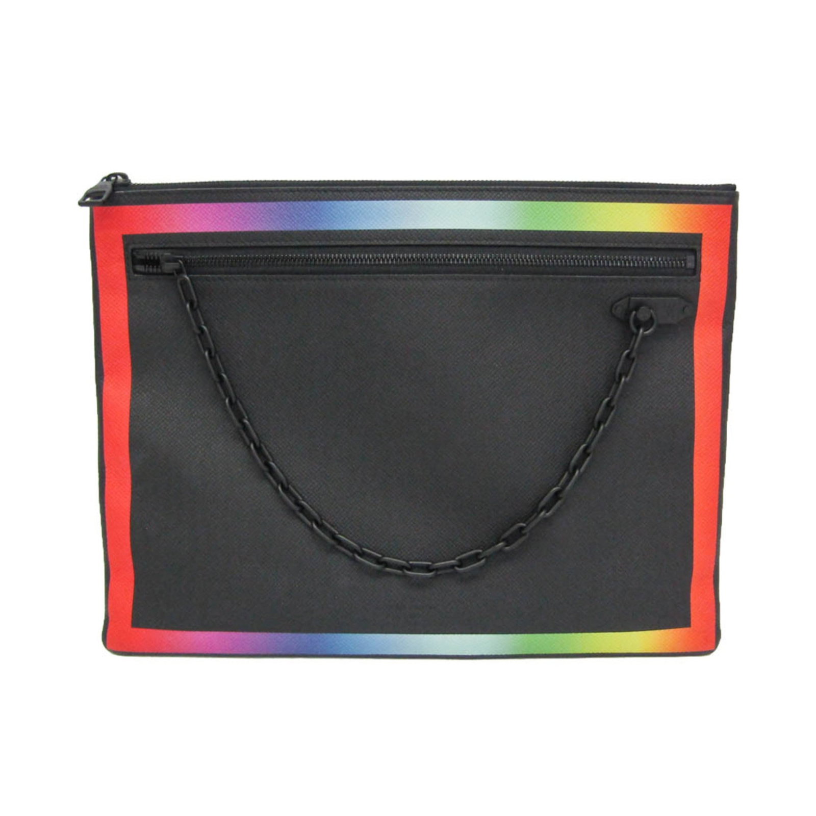 Vuitton Taiga Leather Clutch Bag: Vuitton Taiga Leather Clutch Bag Taiga Leather Clutch Bag from Louis Vuitton features a striking black and multi-color design. The bag boasts a zipper closure and open pocket, with a total weight of 5