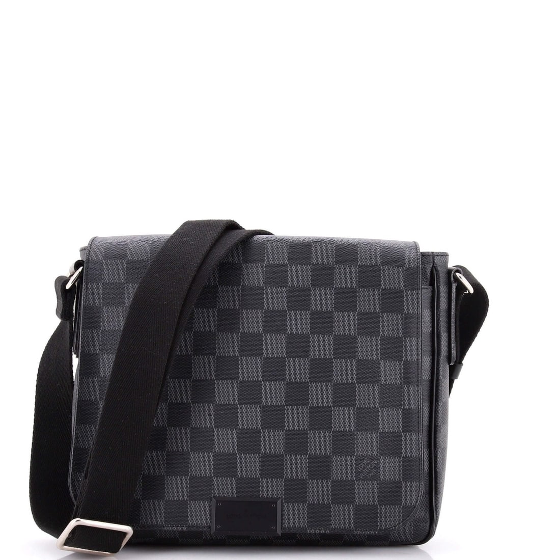 Louis Vuitton District Messenger Bag Damier Graphite PM: Louis Vuitton District Messenger Bag Damier Graphite PM Canvas Coated Louis Vuitton District Messenger Bag Damier Graphite PM in Black features a classic messenger design with a 9" x 9.5" x 3" size an