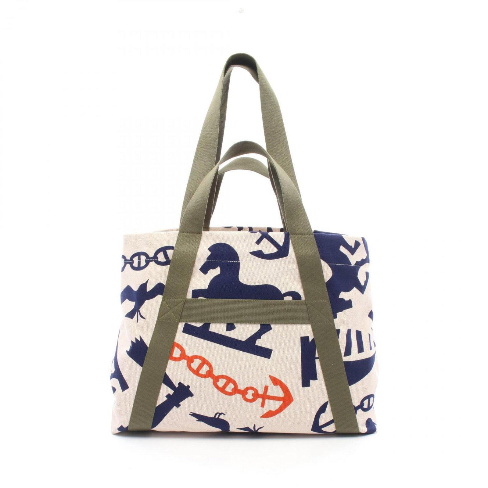 Hermes Beach Bag Canvas Tote: Hermes Beach Bag Canvas Tote Canvas tote bag from Hermes in beige, multi-color, and navy hues. Measuring 37cm x 50.5cm x 16cm, this canvas tote features a classic design and vibrant color