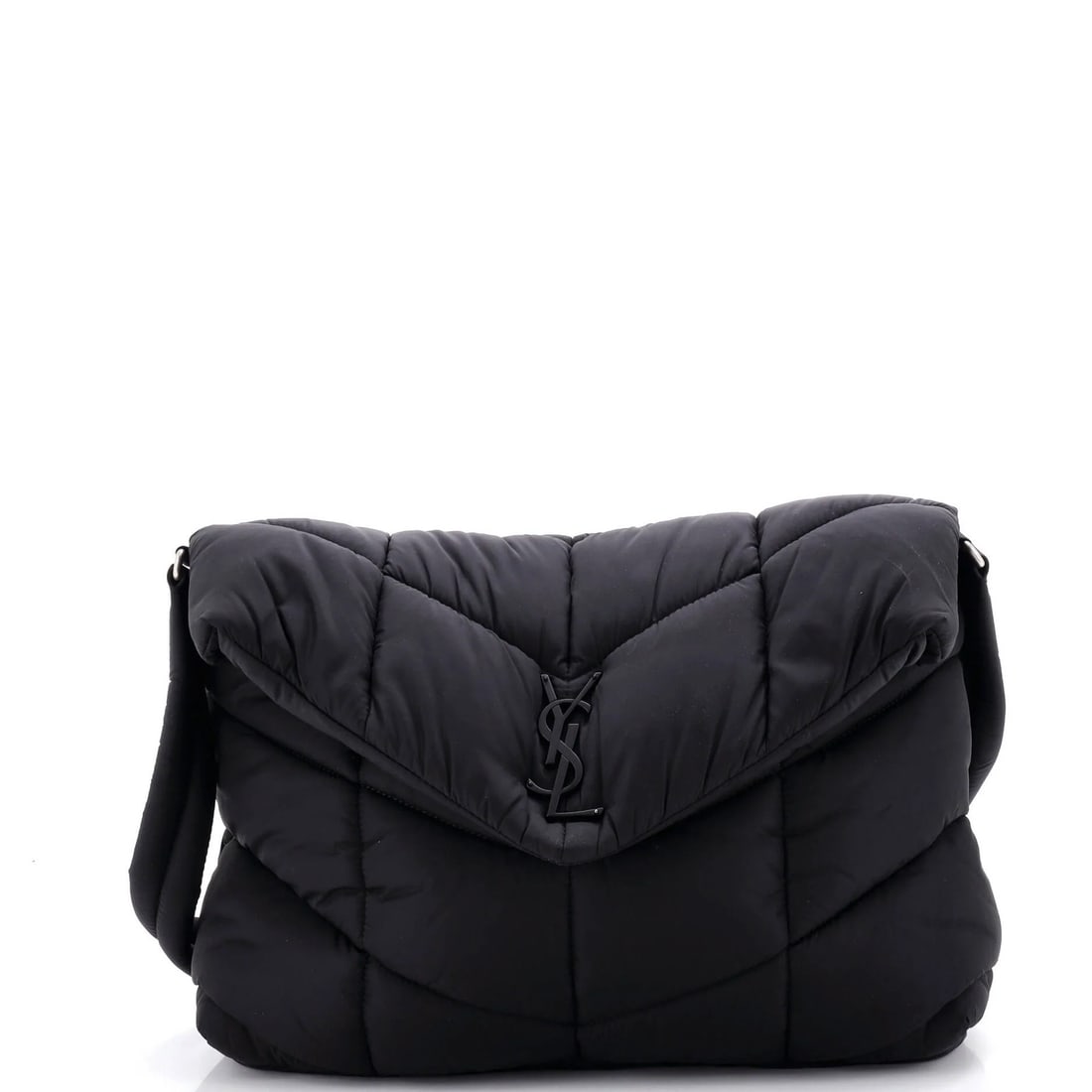 Econyl Quilted Puffer Messenger Bag Loulou Saint Laurent: Econyl Quilted Puffer Messenger Bag Loulou Saint Laurent Black quilted Econyl exterior, silver and black hardware, and a classic Saint Laurent design make this Loulou Puffer Messenger Bag a stylish