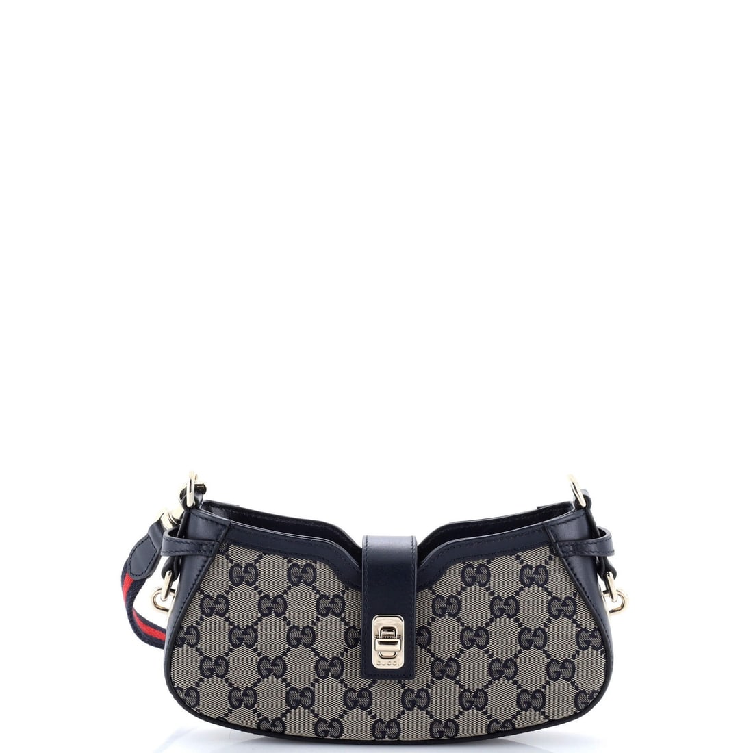 Moon Side Bag GG Canvas Mini Gucci: Moon Side Bag GG Canvas Mini Gucci The Moon Side Bag GG Canvas Mini Gucci is a stylish and compact shoulder bag featuring a canvas exterior in a vibrant blue hue. With its gold-tone hardware and