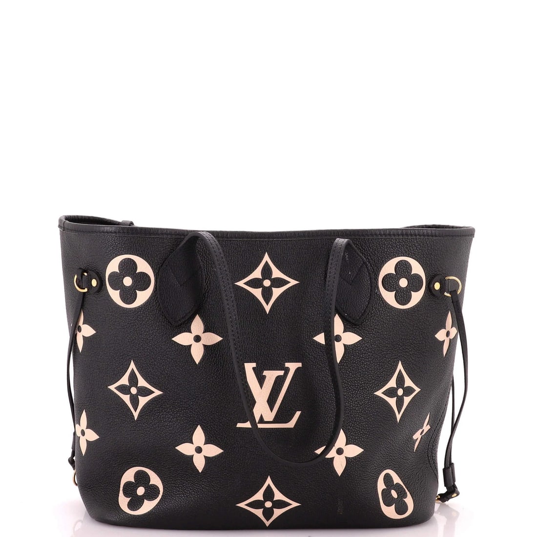 Giant Bicolor Monogram Empreinte Tote Neverfull MM Vuitton Louis: Giant Bicolor Monogram Empreinte Tote Neverfull MM Vuitton Louis Black Giant Bicolor Monogram Empreinte MM Louis Vuitton Neverfull Tote with heavy edge wear, scuffs, stains, and minor creases. This to