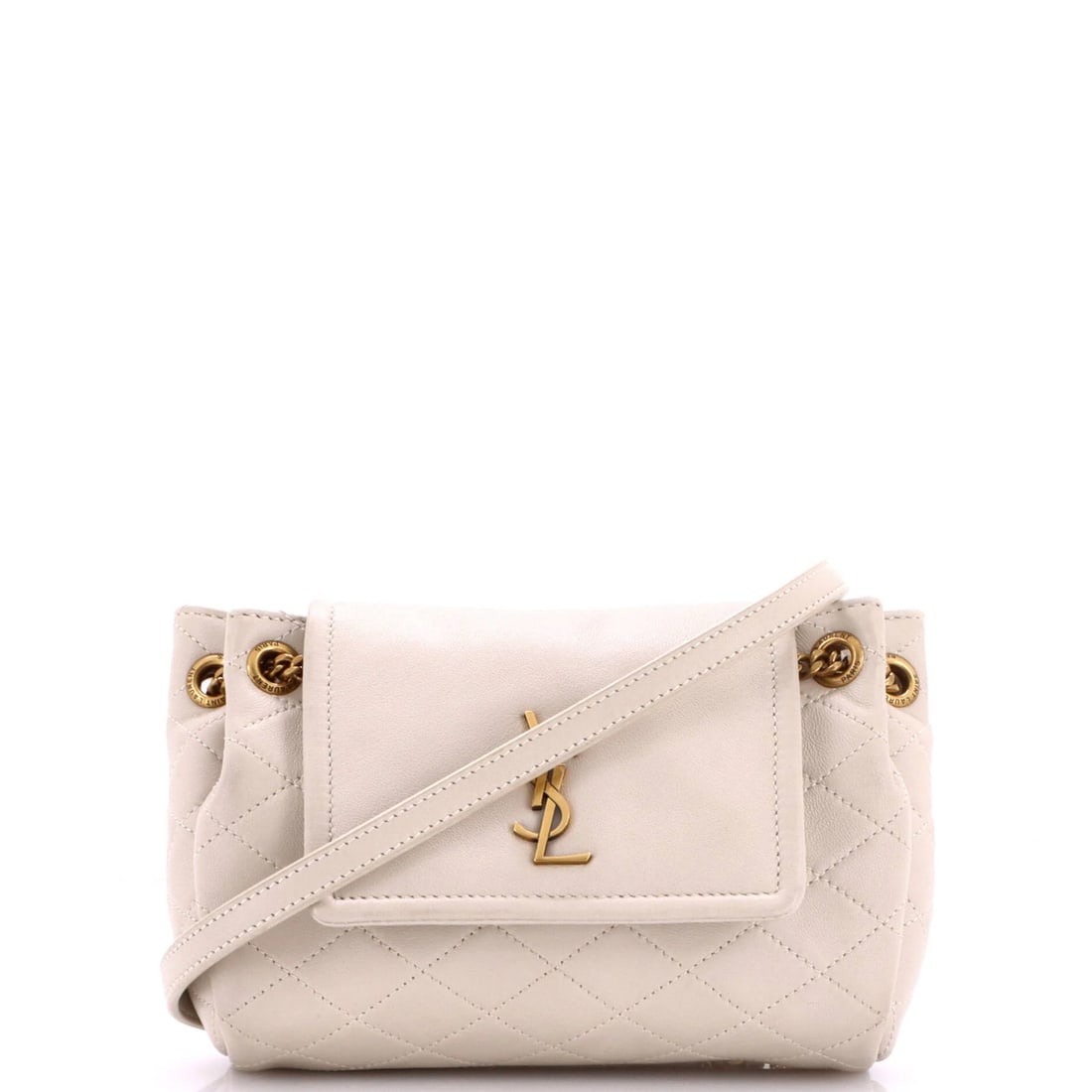 Quilted Leather Mini Satchel Nolita Saint Laurent: Quilted Leather Mini Satchel Nolita Saint Laurent Quilted Leather Mini Satchel Nolita Saint Laurent - A stylish and functional mini cross body bag with a neutral exterior and black interior,