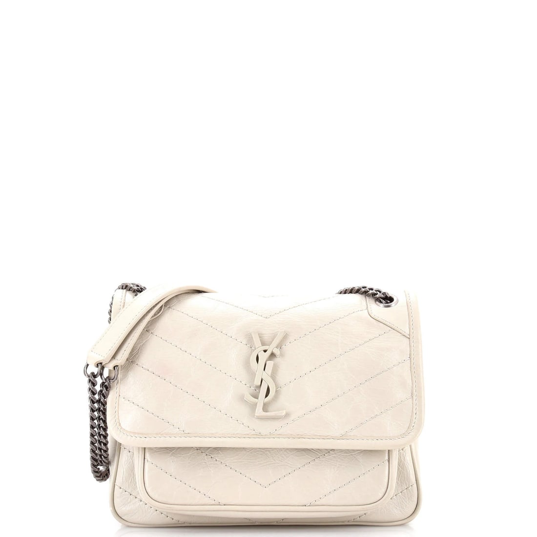 Matelasse Leather Baby Chevron Chain Niki Flap Bag Saint Laurent: Matelasse Leather Baby Chevron Chain Niki Flap Bag Saint Laurent The Saint Laurent Matelasse Leather Baby Chevron Chain Niki Flap Bag is a stylish and versatile shoulder bag with a neutral exterior an
