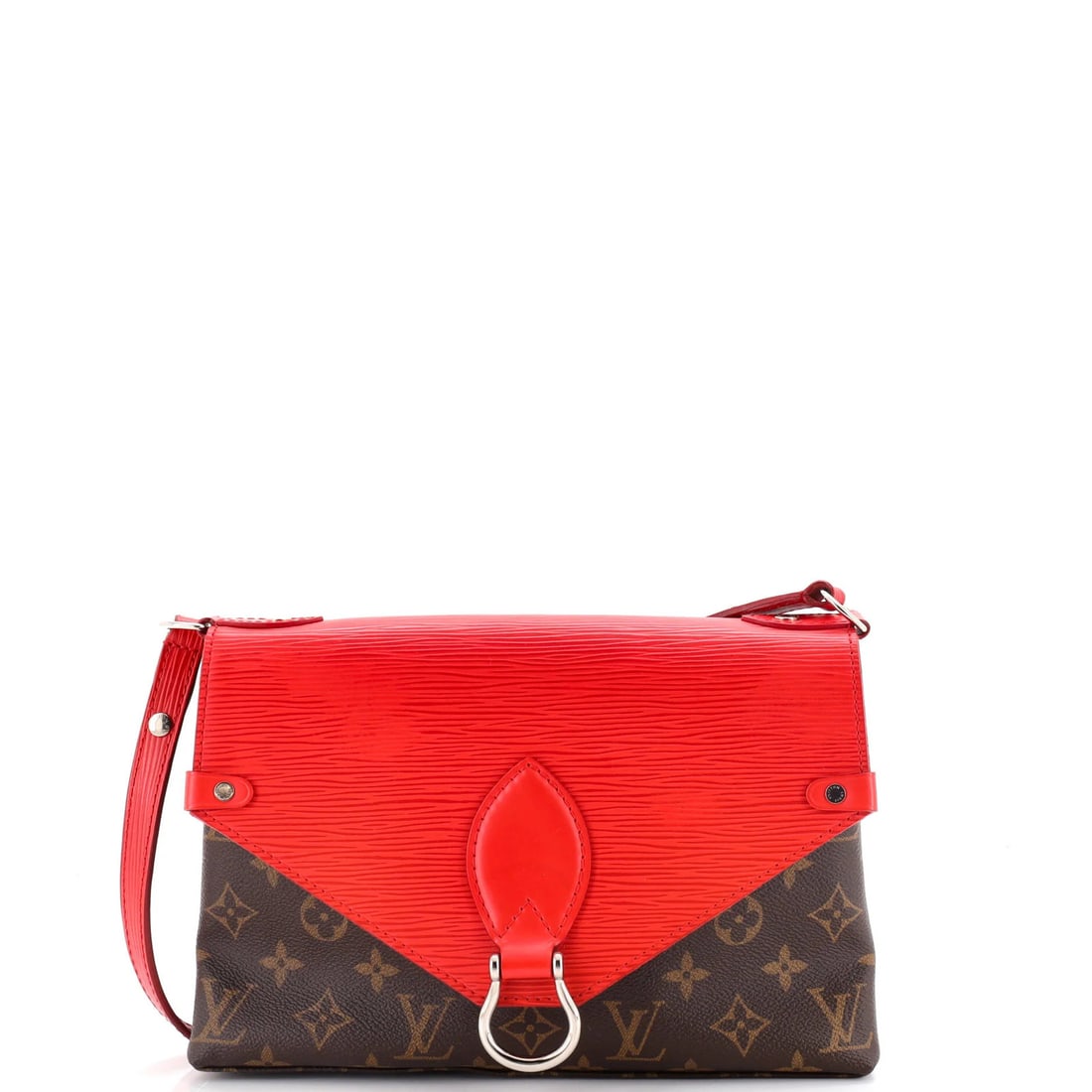 Louis Vuitton Monogram Canvas Epi Leather Handbag Saint Michel: Louis Vuitton Monogram Canvas Epi Leather Handbag Saint Michel The Louis Vuitton Monogram Canvas Epi Leather Handbag Saint Michel boasts a striking red exterior, featuring a unique combination of