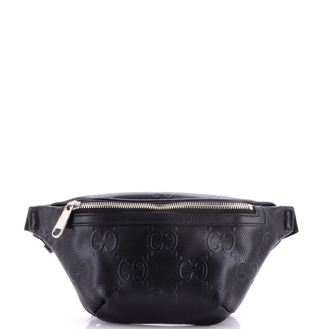 GG Gucci Small Embossed Perforated Leather Belt Bag: GG Gucci Small Embossed Perforated Leather Belt Bag Small GG Gucci Embossed Perforated Leather Belt Bag, featuring Gucci's iconic GG logo and perforated leather exterior in black. This small belt bag