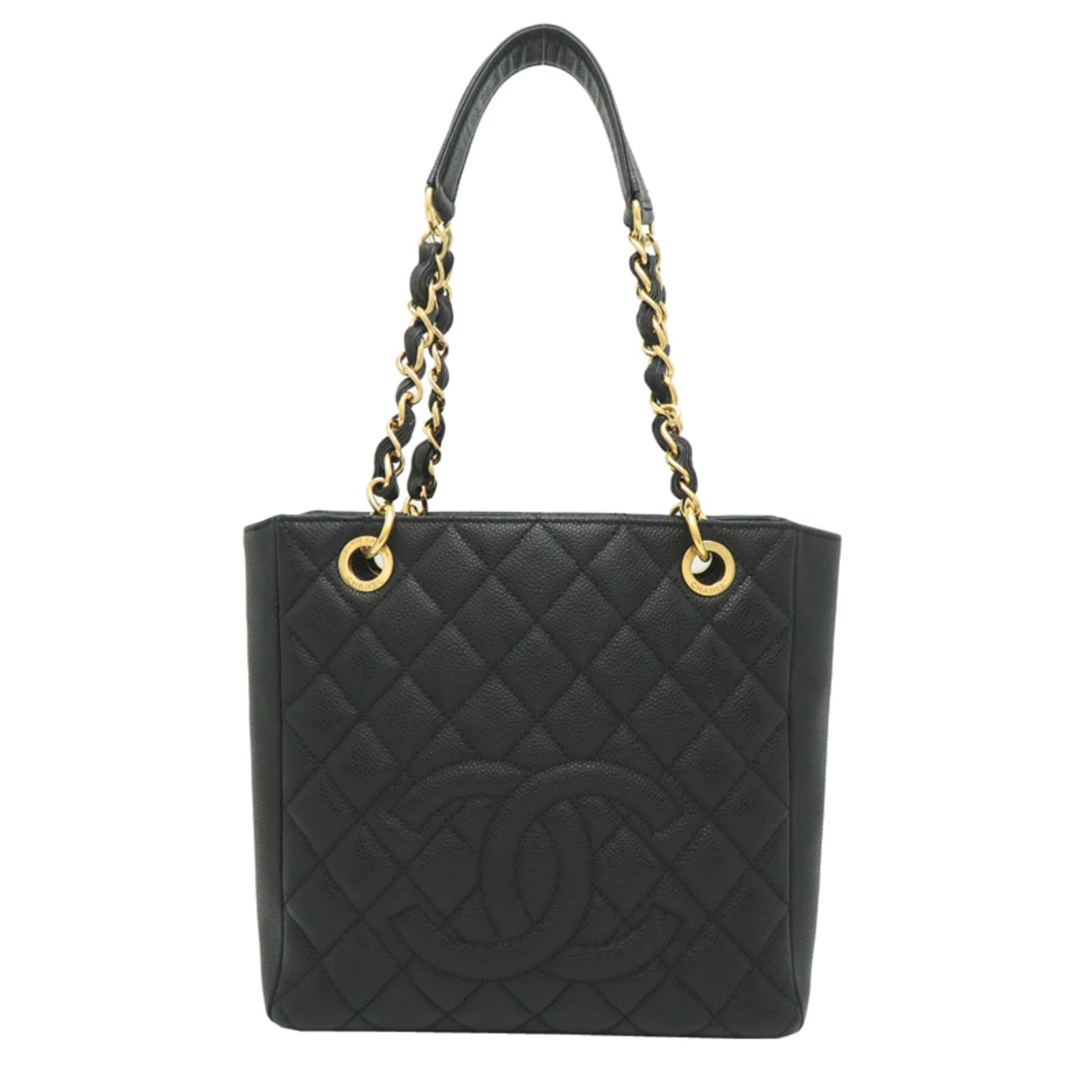 Calfskin Tote Bag Chanel: Calfskin Tote Bag Chanel Grained Calfskin Tote Bag from Chanel, crafted in Italy, features a sleek black design with a classic Chanel silhouette. Measuring 23cm x 27cm x 9cm, this stylish tote bag is