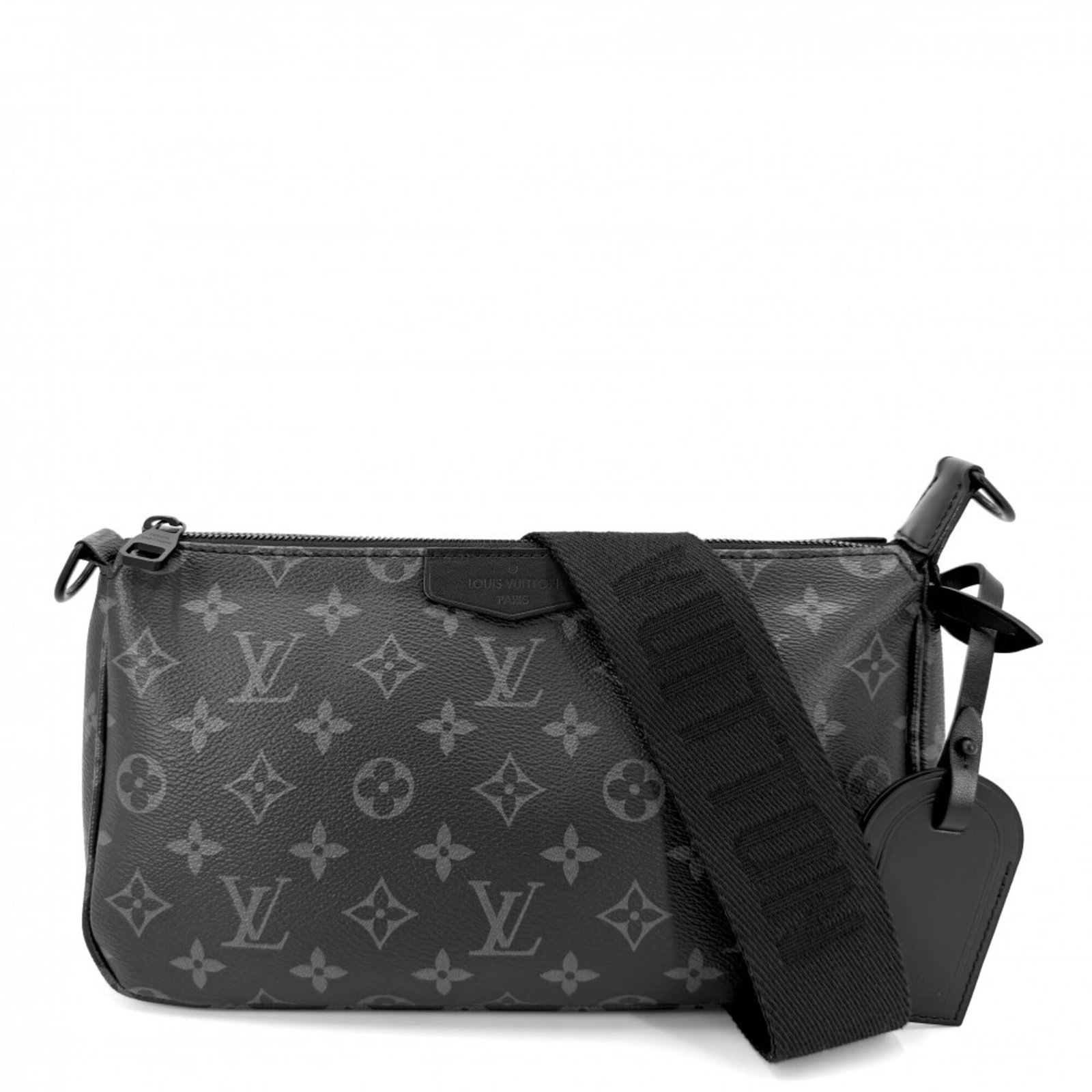 Vuitton Monogram Eclipse Pochette Louis Shoulder Bag: Vuitton Monogram Eclipse Pochette Louis Shoulder Bag The Vuitton Monogram Eclipse Pochette Louis Shoulder Bag is a sleek and sophisticated accessory, boasting the iconic Monogram Eclipse pattern in bl