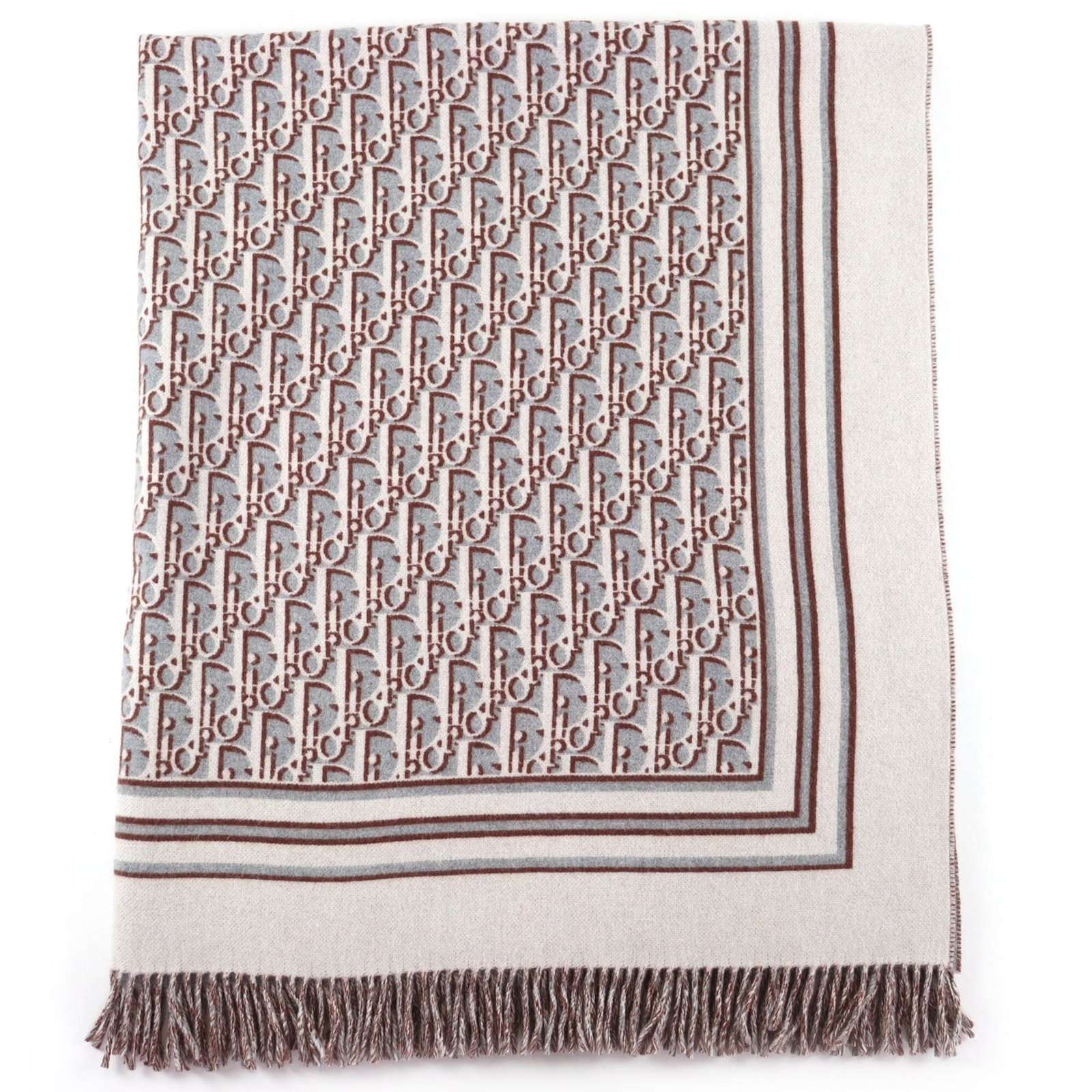 Christian Dior Homme 34Z0002A0900 Wool Cashmere Oblique Fringe Large Blanket/ Throw Gray Beige: Christian Dior Homme 34Z0002A0900 Wool Cashmere Oblique Fringe Large Blanket/ Throw Gray Beige The Christian Dior Homme 34Z0002A0900 Wool Cashmere Oblique Fringe Large Blanket/ Throw boasts a unique b