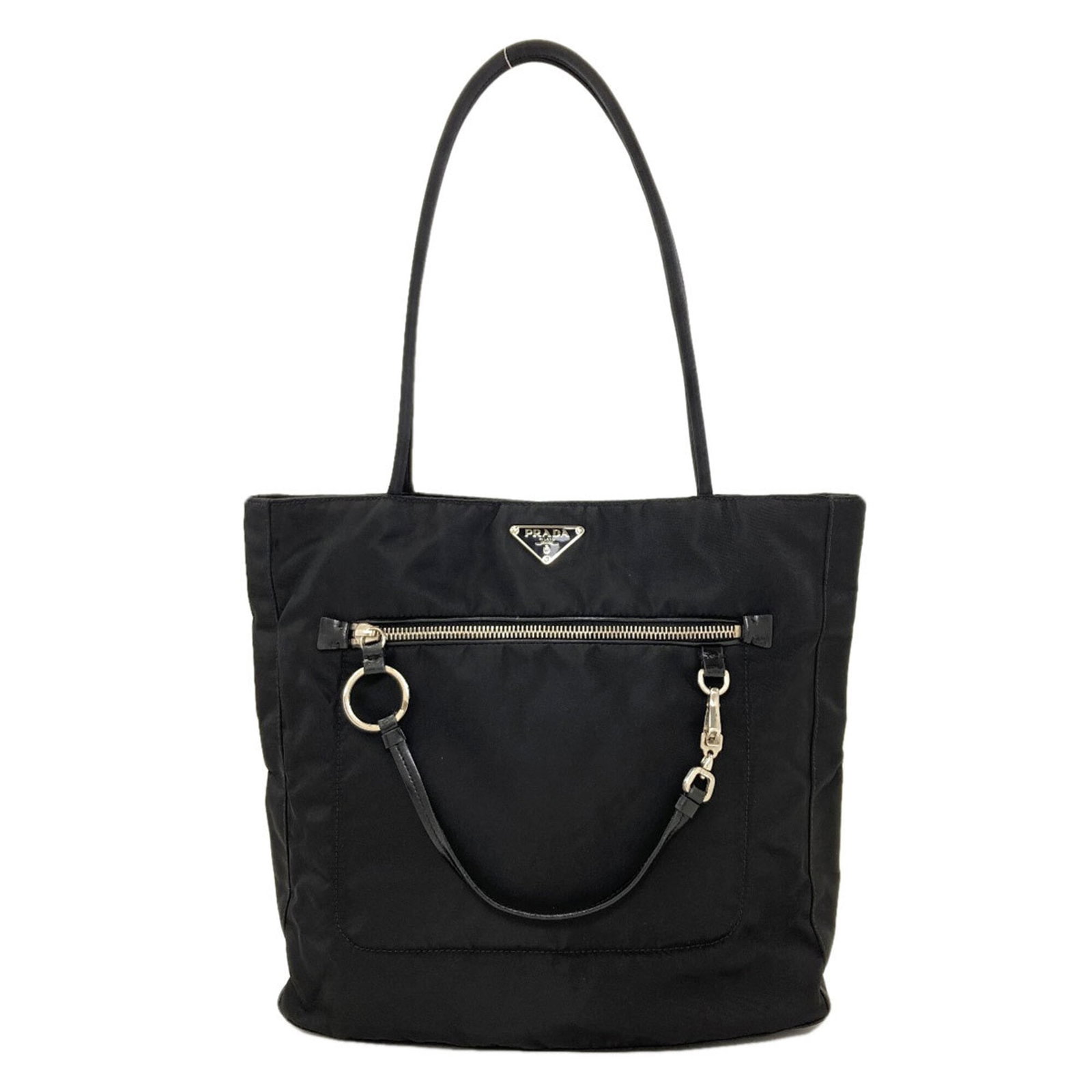 Nylon Prada Handbag: Nylon Prada Handbag Black Nylon Prada Handbag with 51cm Zipper Closure. This 27cm x 32cm x 12cm handbag features a durable nylon material and a sturdy zipper closure. Its sleek design and compact