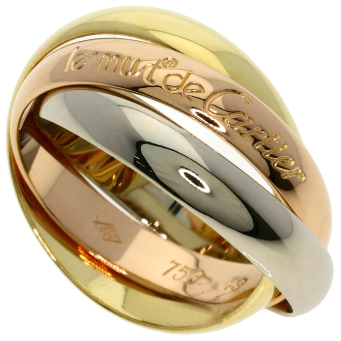 K18 Yellow Gold Pink Gold Ring Cartier Trinity #49: K18 Yellow Gold Pink Gold Ring Cartier Trinity #49 K18 Yellow Gold Pink Gold Cartier Trinity ring boasts a striking combination of two gold tones, creating a unique and eye-catching design. This