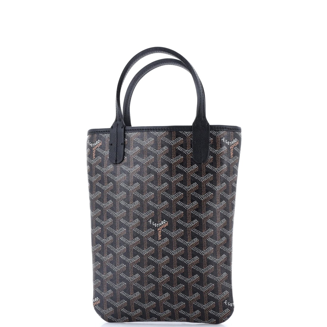 Canvas Mini Tote Goyard Poitiers Coated: Canvas Mini Tote Goyard Poitiers Coated Canvas Mini Tote Goyard Poitiers Coated in Black. This pristine, black canvas mini tote boasts a coated exterior and neutral interior, with minor scuffs on the