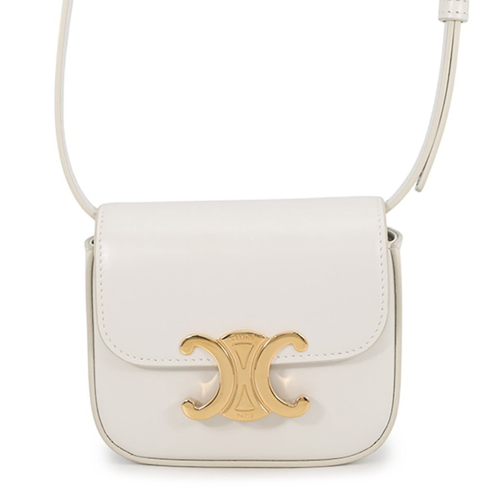 Shoulder Bag Leather Celine: Shoulder Bag Leather Celine White leather shoulder bag from Celine, Italy, featuring a sleek design with a 9.5cm x 12cm x 4cm size. This bag boasts high-quality leather construction and a classic