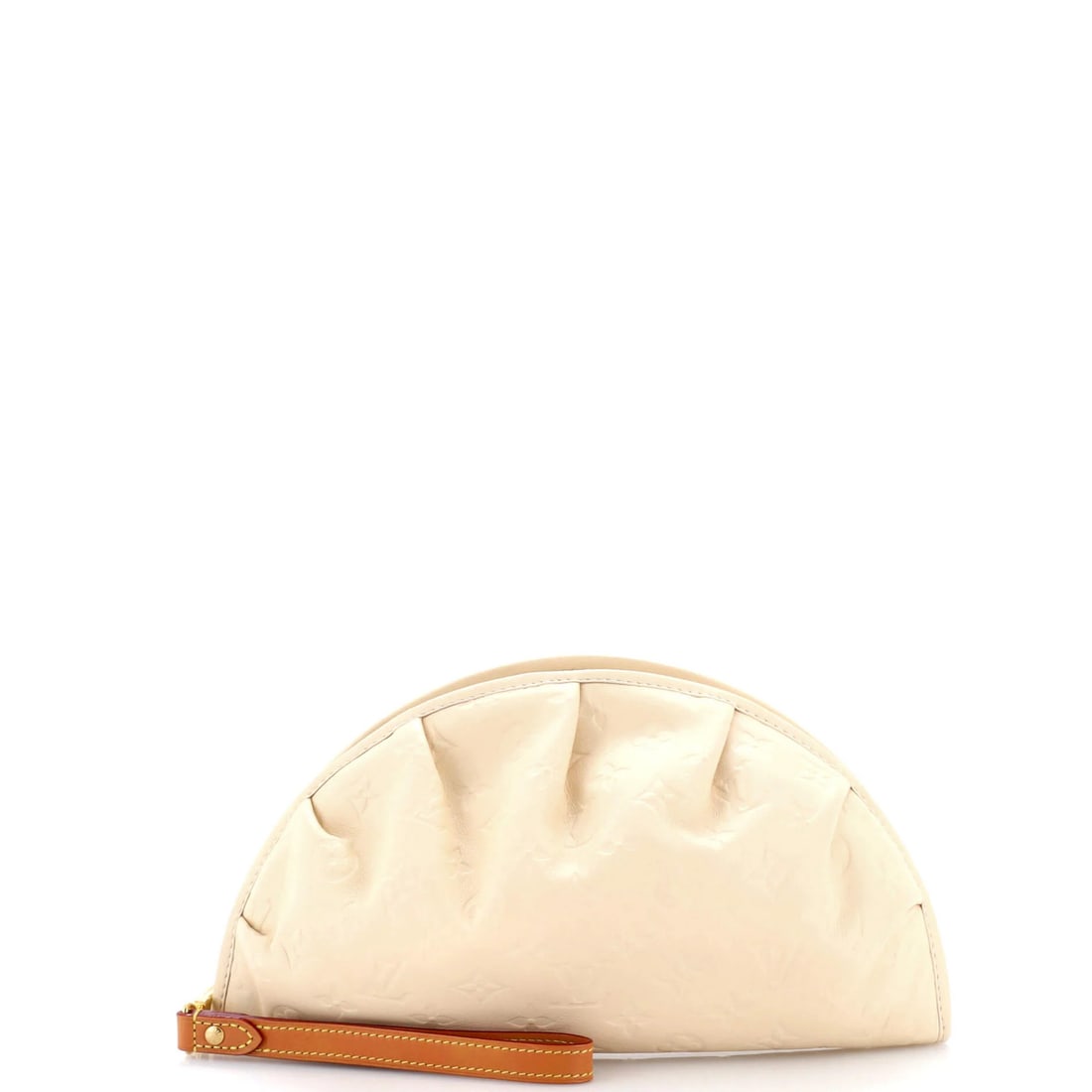 Monogram Leather Gyoza Pouch Louis Vuitton: Monogram Leather Gyoza Pouch Louis Vuitton Monogrammed leather pouch with a timeless design, featuring the iconic Louis Vuitton monogram pattern. This neutral-colored clutch boasts a classic gyoza pou
