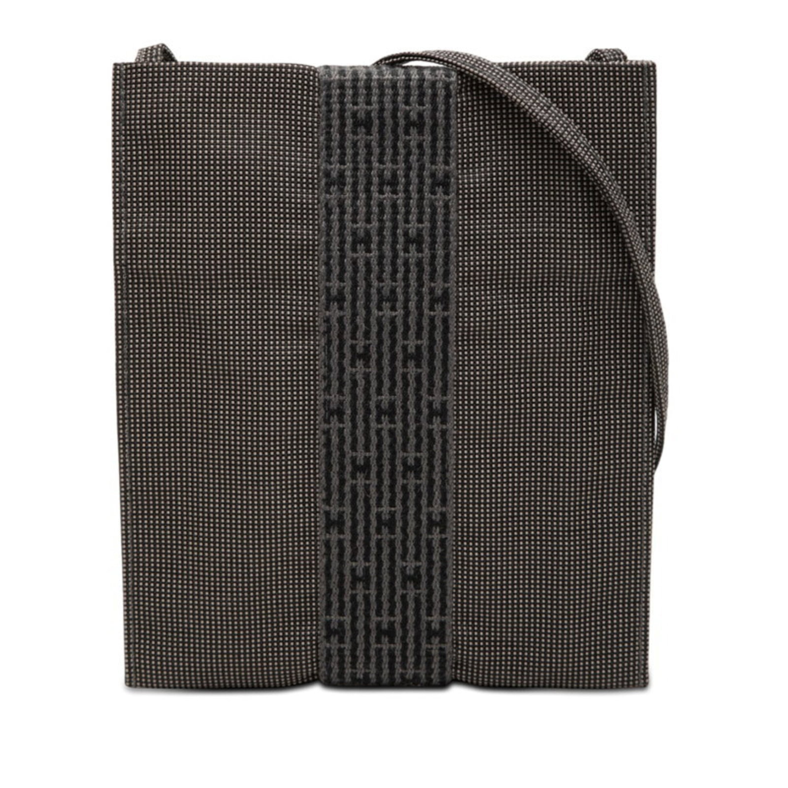 Shoulder Bag Canvas By Hermes: Shoulder Bag Canvas By Hermes Canvas by Hermes is a sleek and sophisticated shoulder bag, crafted from high-quality canvas in a versatile black and gray color combination. Measuring 19.5cm x 16cm x