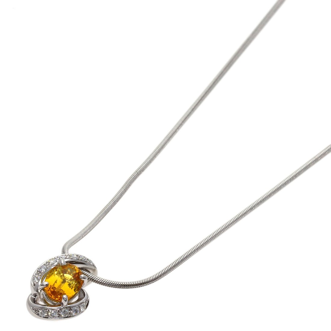 Yellow Sapphire Diamond Necklace Platinum Pt900 Pt850: Yellow Sapphire Diamond Necklace Platinum Pt900 Pt850 Yellow Sapphire Diamond Necklace in Platinum. This striking necklace showcases a 1.03ct yellow sapphire surrounded by a diamond accent, set in a p