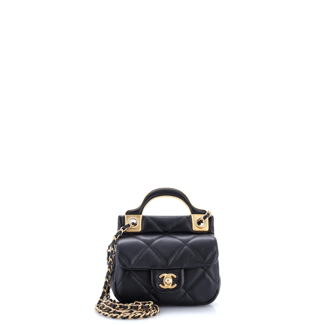 Calfskin Quilted Chain Lady Card Holder Flap Handle Chanel: Calfskin Quilted Chain Lady Card Holder Flap Handle Chanel Black quilted calfskin exterior, gold hardware, and a classic chain strap make this Chanel Lady Handle Flap Card Holder a stylish and timeles