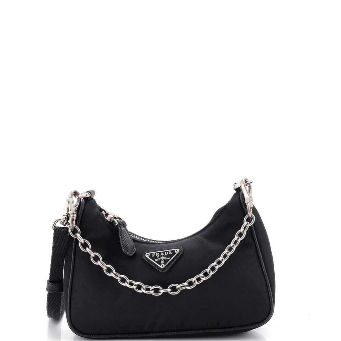 Tessuto Mini Shoulder Bag Prada Re: Tessuto Mini Shoulder Bag Prada Re Tessuto Mini Shoulder Bag Prada Re features a sleek black nylon exterior with a classic hobos style, complete with an extra strap for added versatility. The bag