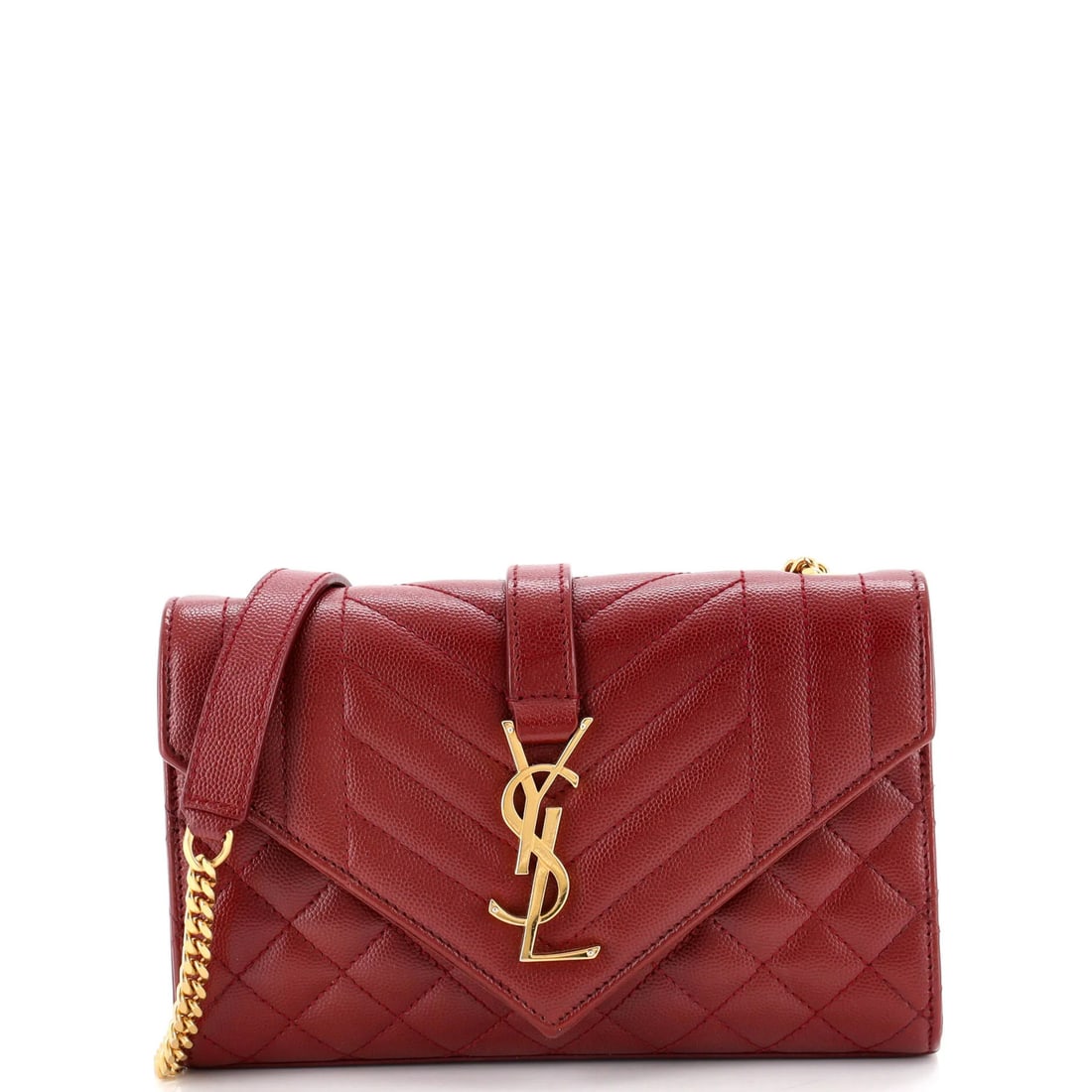Saint Laurent Classic Monogram Envelope Satchel Mixed Matelasse Leather Small: Saint Laurent Classic Monogram Envelope Satchel Mixed Matelasse Leather Small Small Burgundy Leather Cross Body Bag with Classic Monogram Envelope Satchel Design, Measuring 5" Tall and 8.5" Wide,