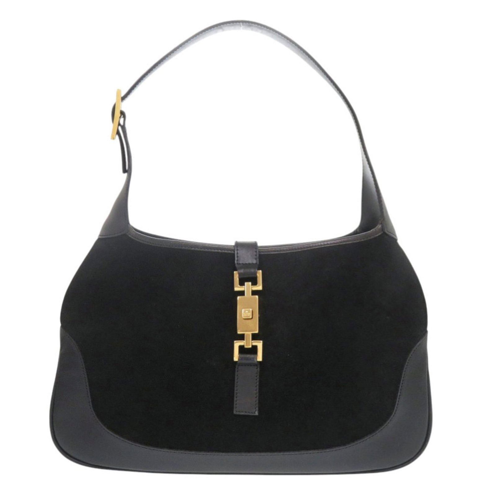 Gucci Handbag Leather Suede Shoulder Bag: Gucci Handbag Leather Suede Shoulder Bag Suede and leather combine in this sleek black Gucci shoulder bag, measuring 21cm x 32cm x 3.5cm. Crafted from high-quality materials, this bag features a