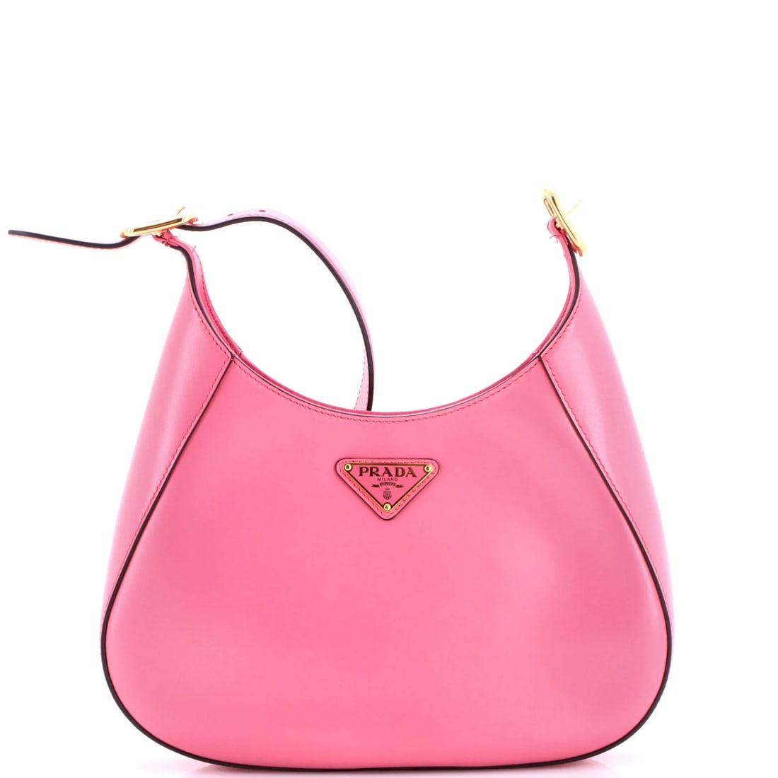 Cleo Shoulder Bag Medium Box Calf Prada: Cleo Shoulder Bag Medium Box Calf Prada Pink Prada Cleo Shoulder Bag in Medium Box Calf Leather, featuring a classic hobos style with a signature pink exterior and matching interior, and gold