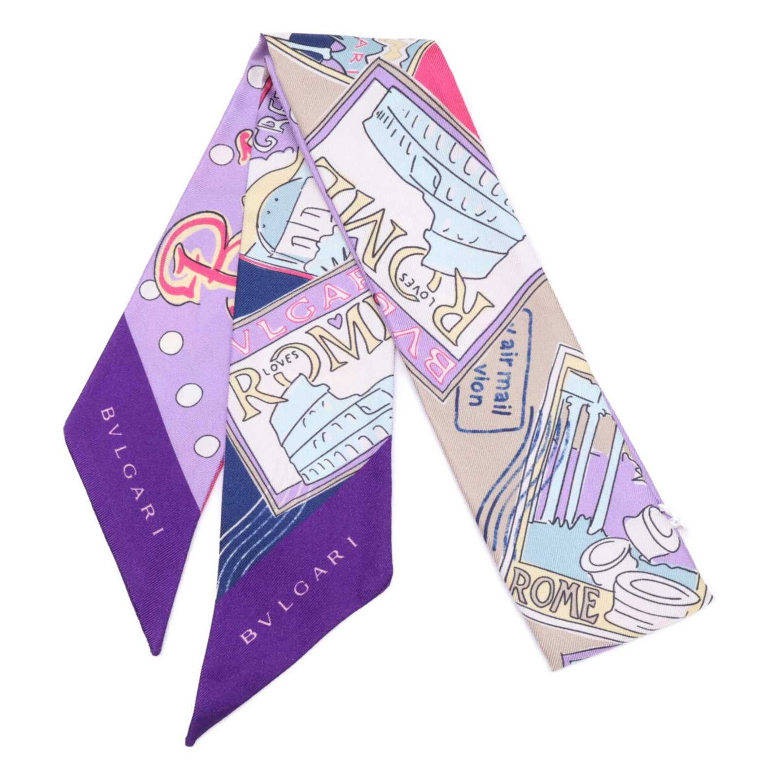 Silk Scarf Bvlgari: Silk Scarf Bvlgari Silk Scarf Bvlgari is made from high-quality silk and features a rich purple color. The scarf measures 85cm x 5cm, making it a compact and elegant accessory. Bvlgari's signature sty