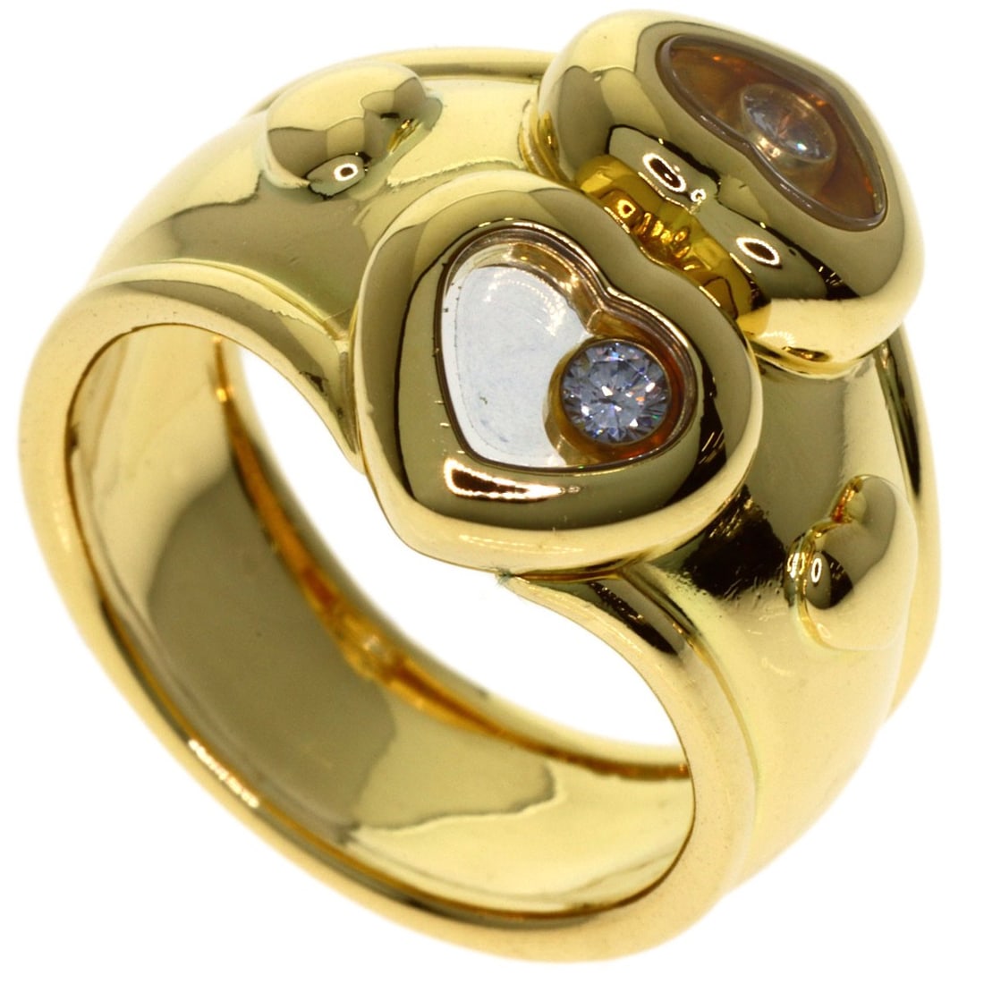 Diamond Happy K18 Gold Chopard Ring: Diamond Happy K18 Gold Chopard Ring K18 gold provides a luxurious and durable setting for a stunning diamond, expertly crafted into a Chopard ring. This 4.5 US ring size piece boasts a beautiful gold 