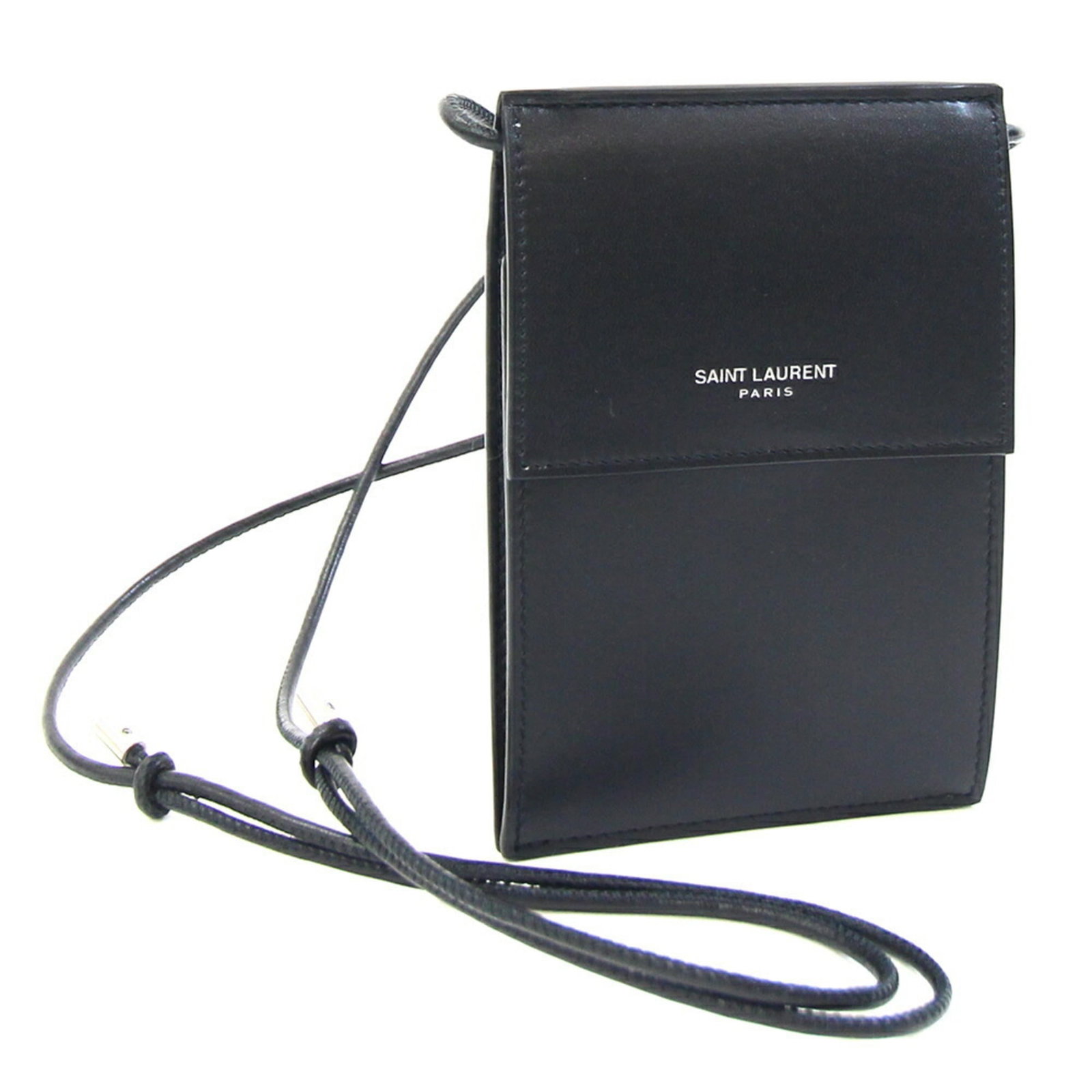 Laurent Saint Pouch Leather Bag Pochette Shoulder: Laurent Saint Pouch Leather Bag Pochette Shoulder Black leather pochette shoulder bag from Saint Laurent, Italy, featuring a sleek and sophisticated design. Made from high-quality leather, this small