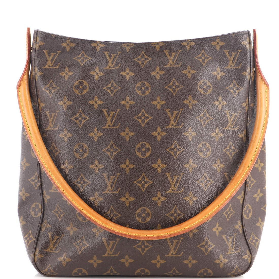 Looping Handbag Monogram Louis Vuitton GM: Looping Handbag Monogram Louis Vuitton GM Brown Louis Vuitton GM Looping Handbag with Monogram Canvas Exterior, featuring a classic shoulder bag design with a gold-tone hardware. The bag measures 12"