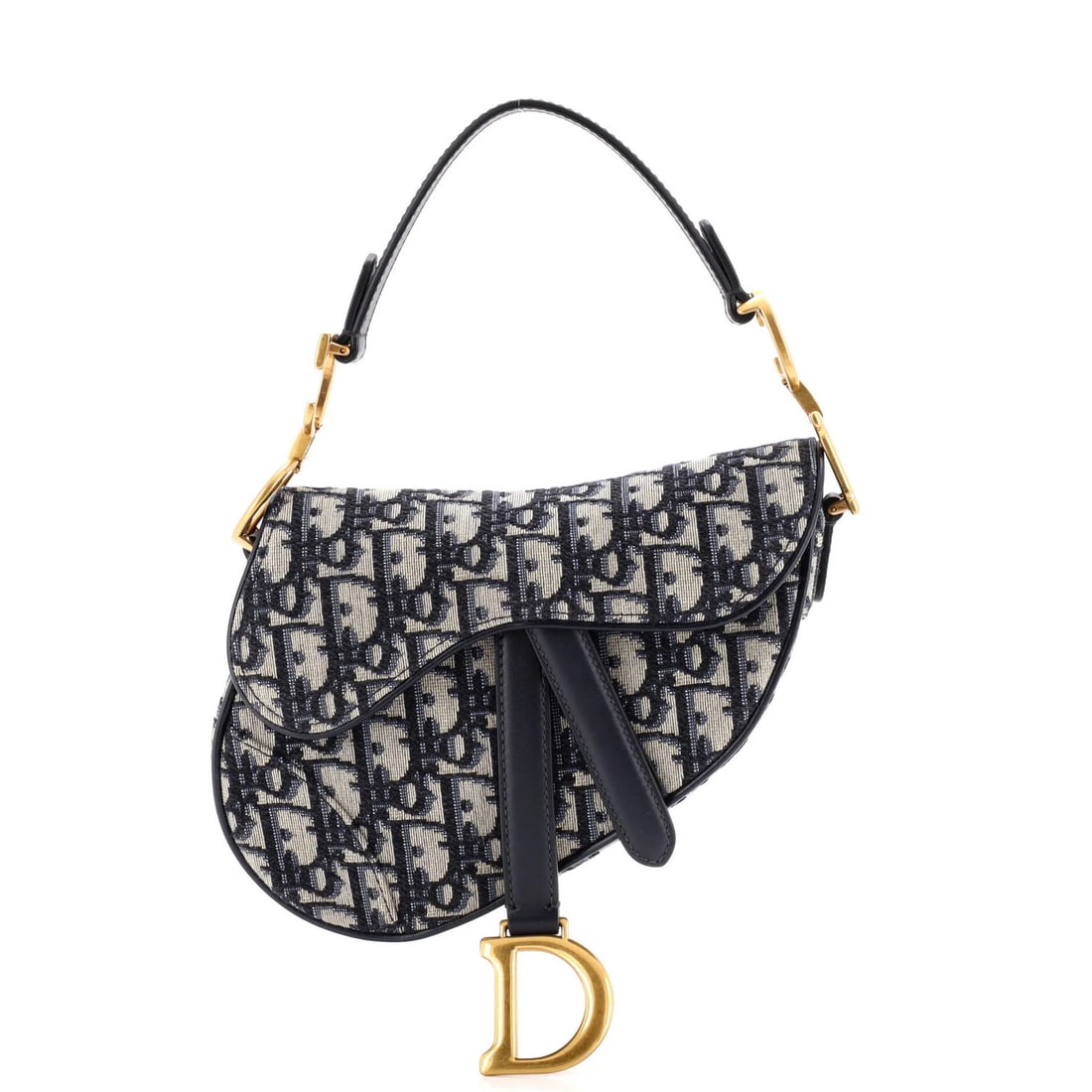 Saddle Canvas Mini Handbag Christian Dior: Saddle Canvas Mini Handbag Christian Dior Blue Saddle Canvas Mini Handbag by Christian Dior, featuring oblique canvas exterior, minor creases, and aged gold hardware, measures 6" tall, 8" wide, and