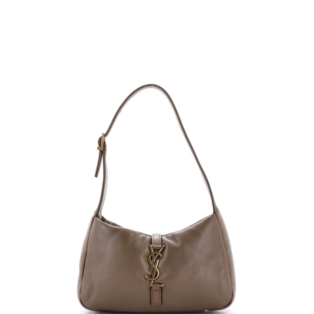 Le 5 a 7 Saint Laurent Hobo Padded Leather Small: Le 5 a 7 Saint Laurent Hobo Padded Leather Small Small Saint Laurent Le 5 a 7 Hobo Padded Leather Bag with Neutral Exterior and Black Interior, featuring heavy corner wear, scuffs, and minor